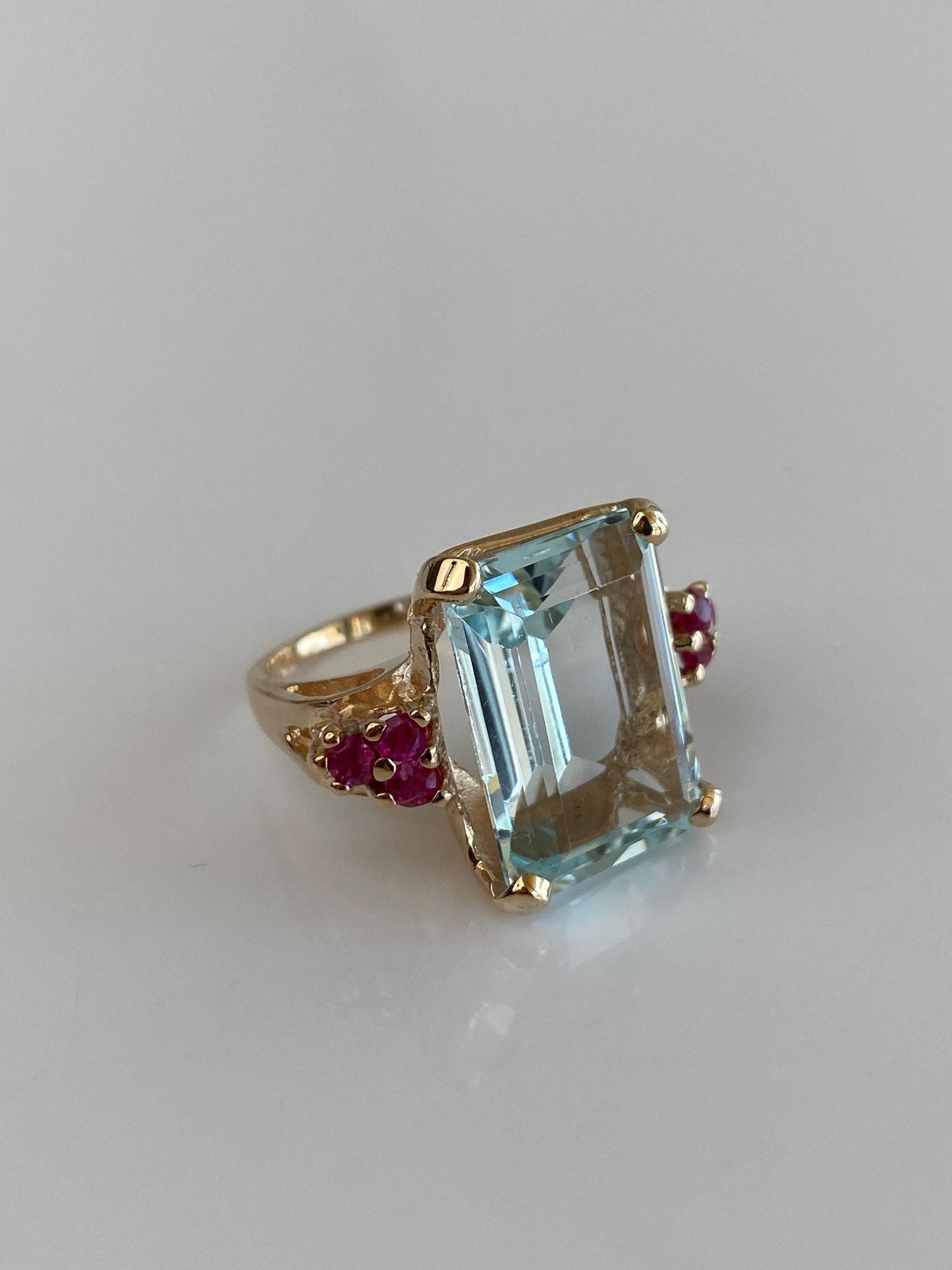 Vintage Solid 14k Yellow Gold Aquamarine Pink Sapphire Ring - Size 5