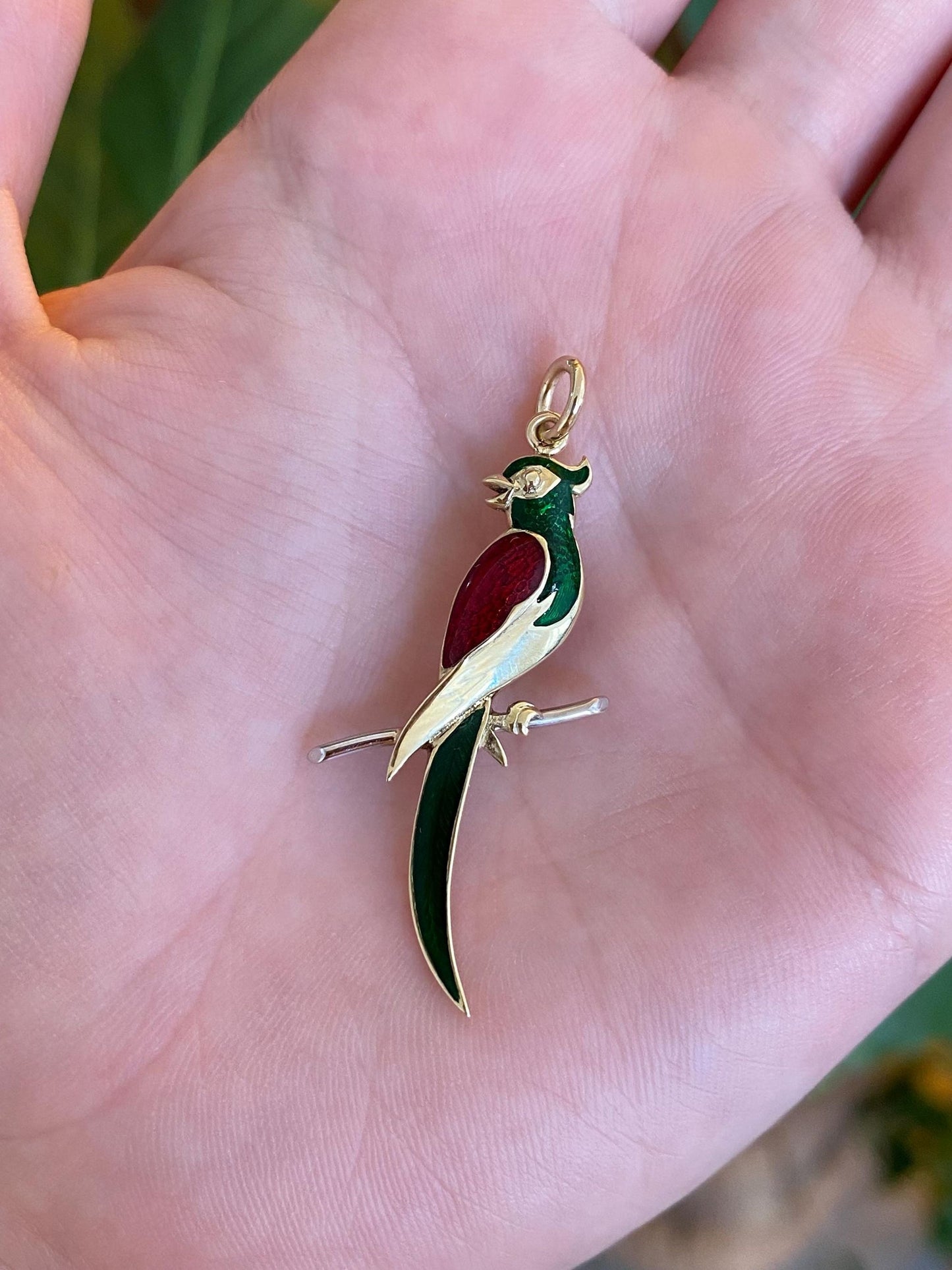 Vintage Solid 14k Yellow Gold Enamel Bird Charm