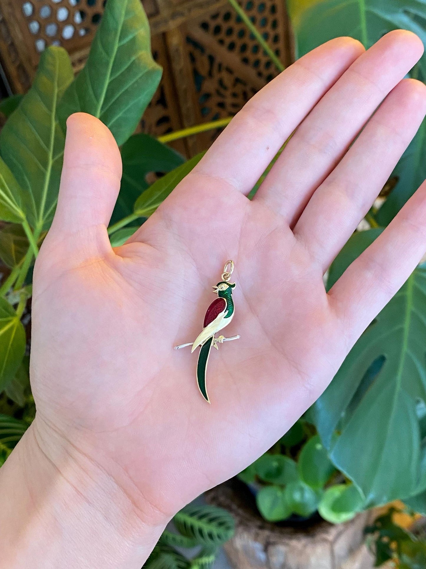 Vintage Solid 14k Yellow Gold Enamel Bird Charm
