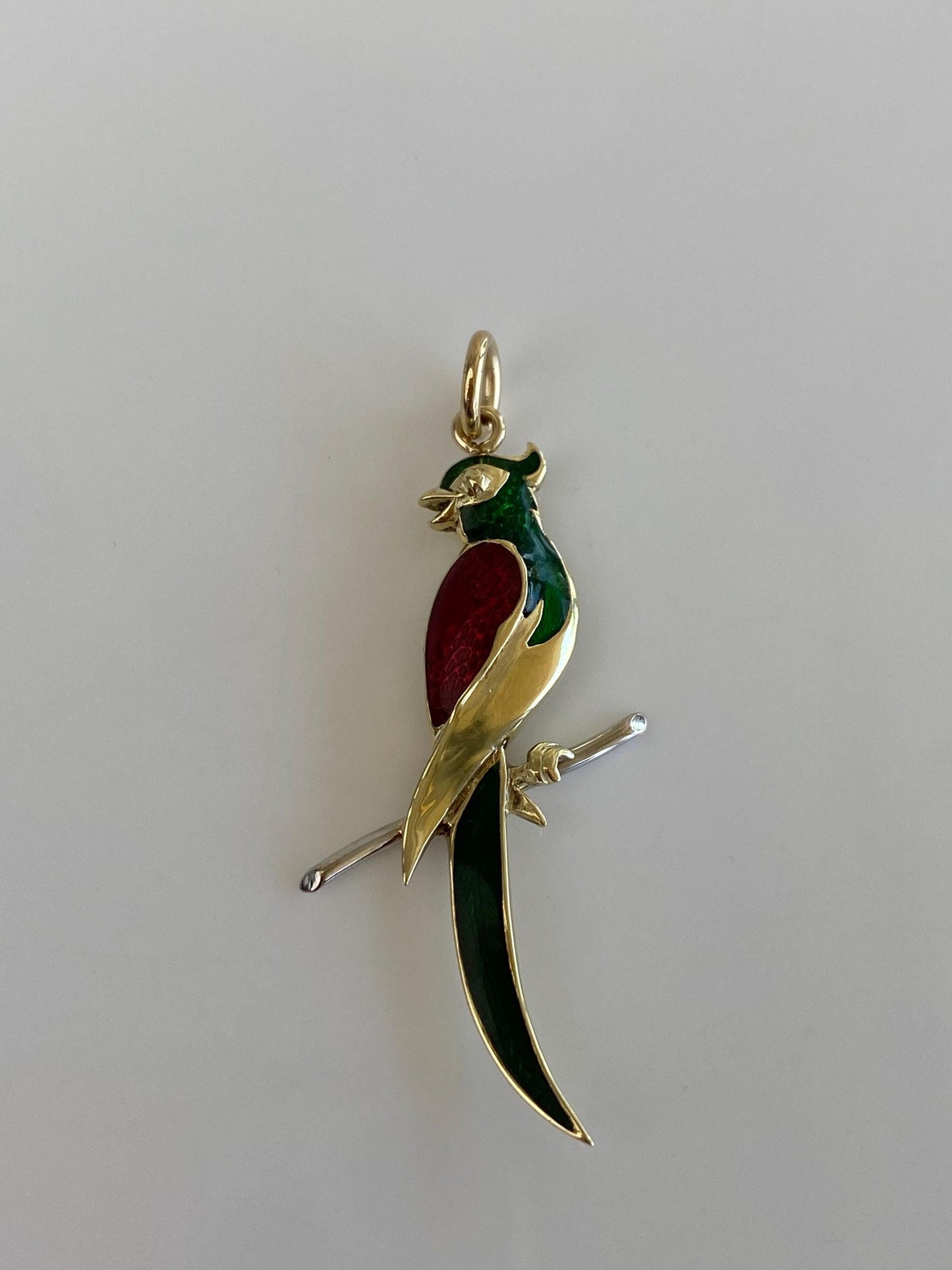 Vintage Solid 14k Yellow Gold Enamel Bird Charm