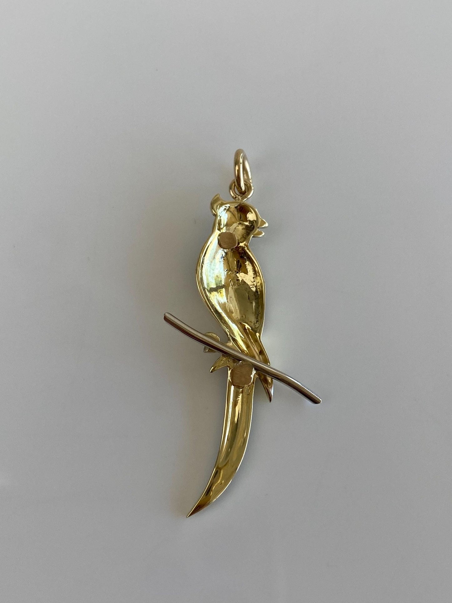 Vintage Solid 14k Yellow Gold Enamel Bird Charm