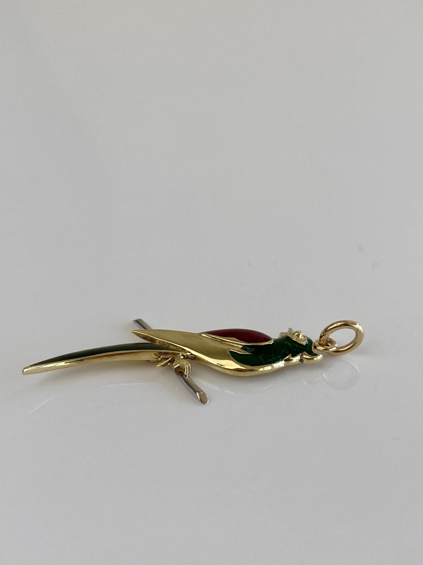 Vintage Solid 14k Yellow Gold Enamel Bird Charm