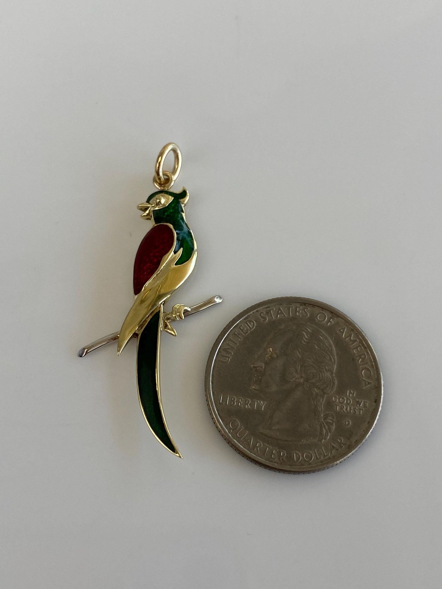 Vintage Solid 14k Yellow Gold Enamel Bird Charm
