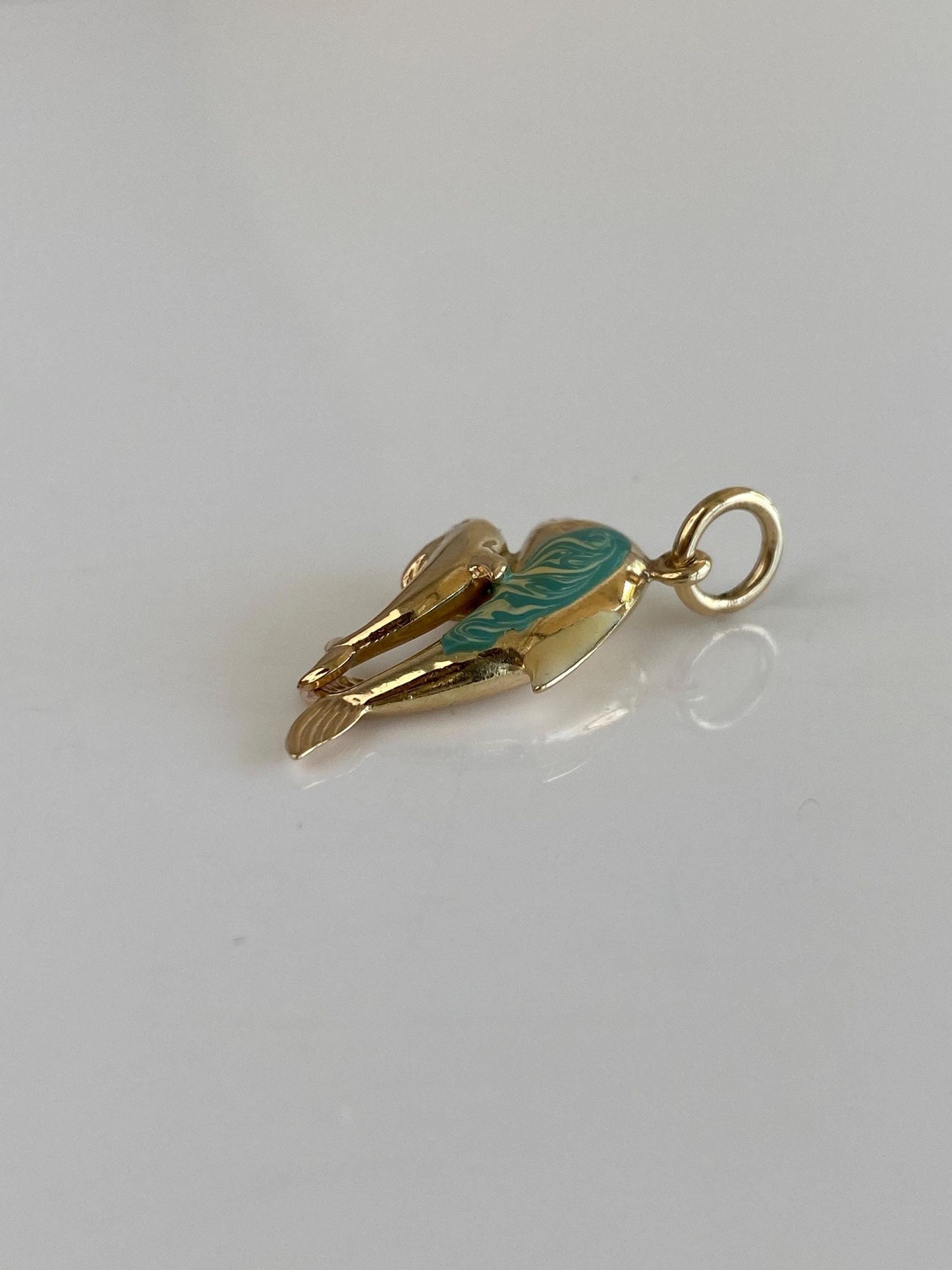 Vintage Solid 14k Yellow Gold Enamel Dolphins & Baby Charm