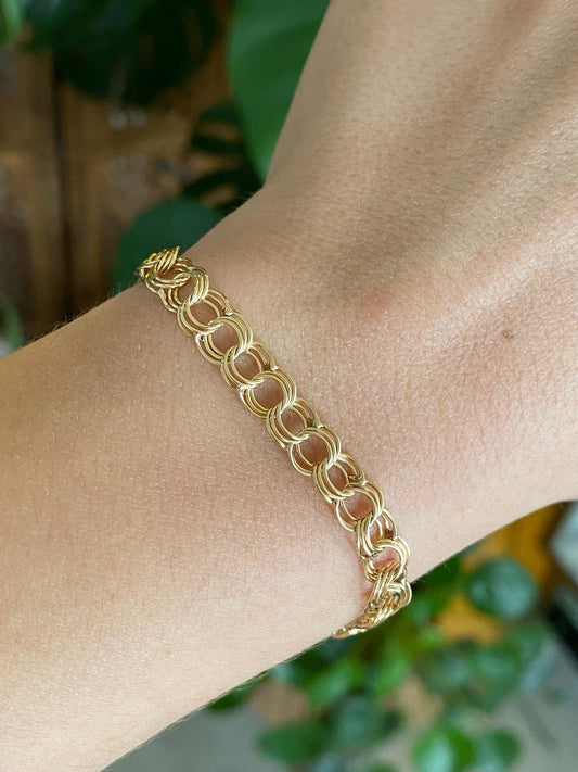 Vintage Solid 14k Yellow Gold Triple Link Chain Bracelet - 7 inches