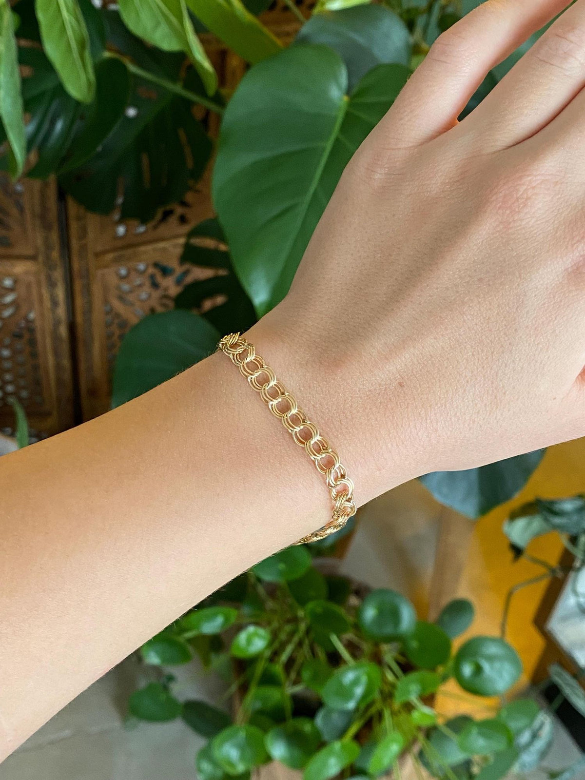 Vintage Solid 14k Yellow Gold Triple Link Chain Bracelet - 7 inches
