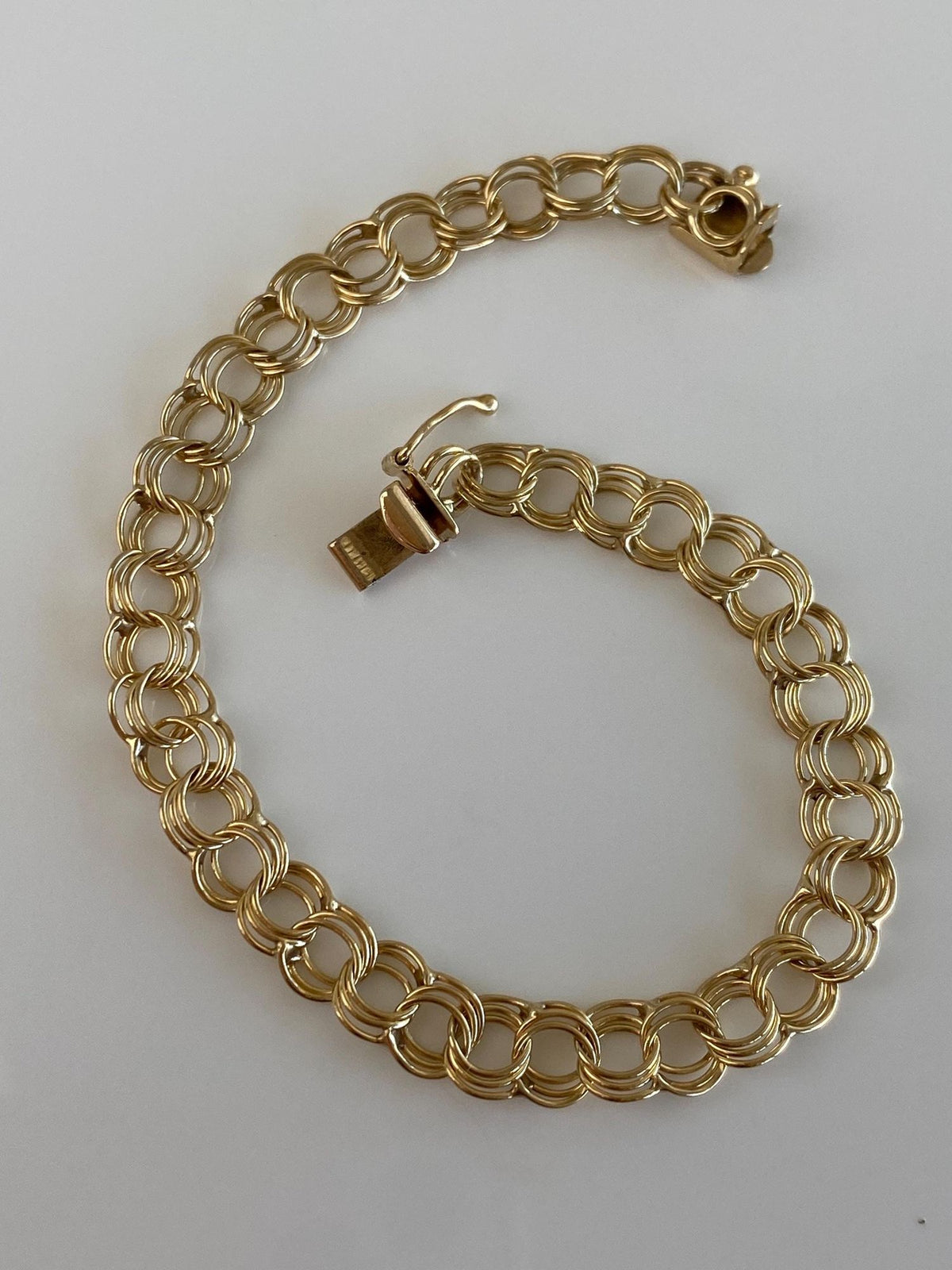 Vintage Solid 14k Yellow Gold Triple Link Chain Bracelet - 7 inches