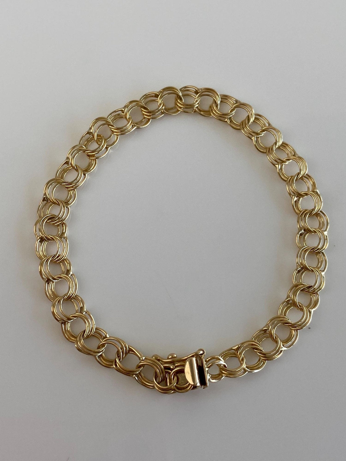 Vintage Solid 14k Yellow Gold Triple Link Chain Bracelet - 7 inches