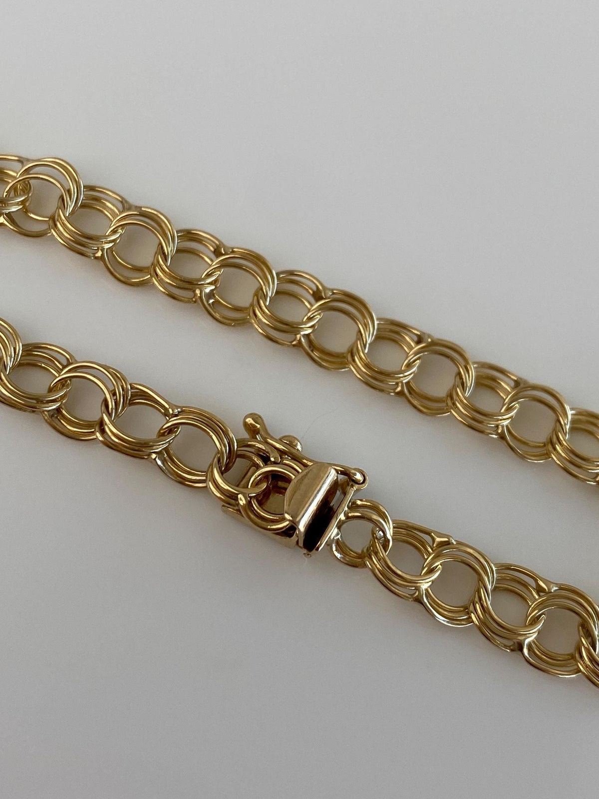 Vintage Solid 14k Yellow Gold Triple Link Chain Bracelet - 7 inches