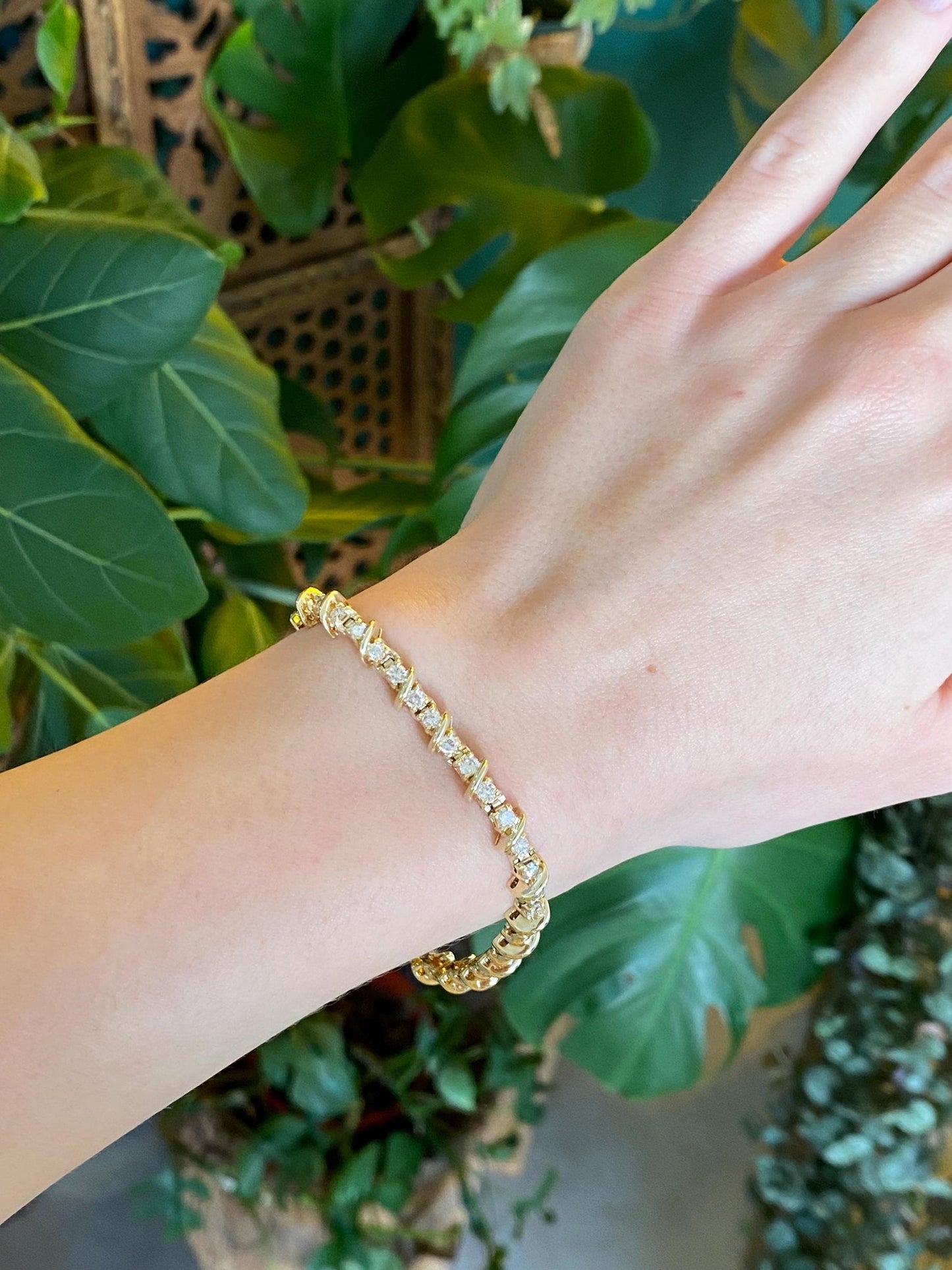 Vintage Solid 14k Yellow Gold Diamond Link Bracelet - 7.25 inches