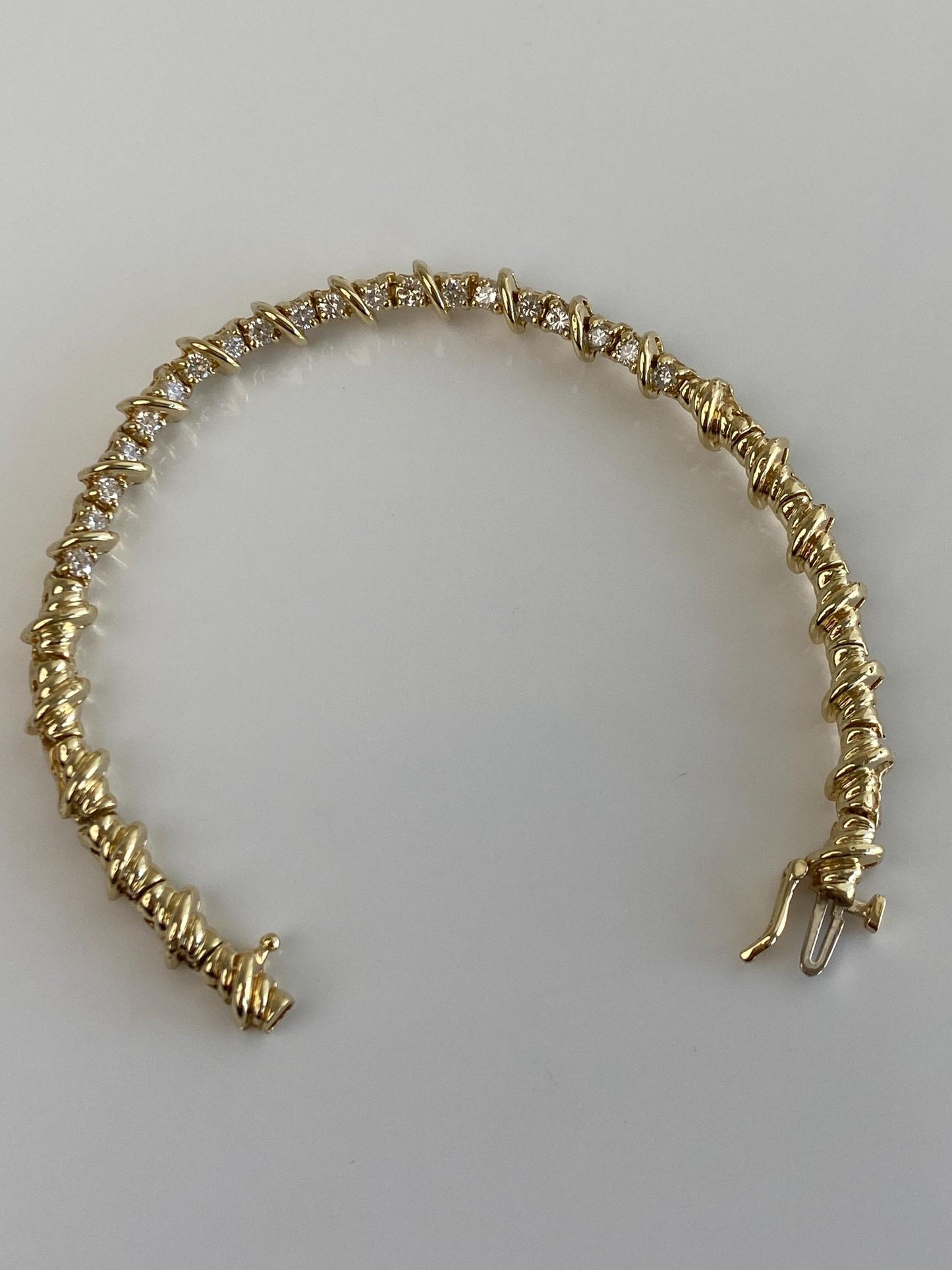 Vintage Solid 14k Yellow Gold Diamond Link Bracelet - 7.25 inches