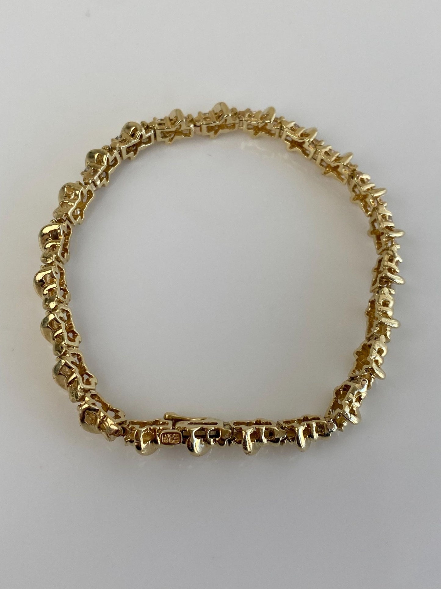 Vintage Solid 14k Yellow Gold Diamond Link Bracelet - 7.25 inches