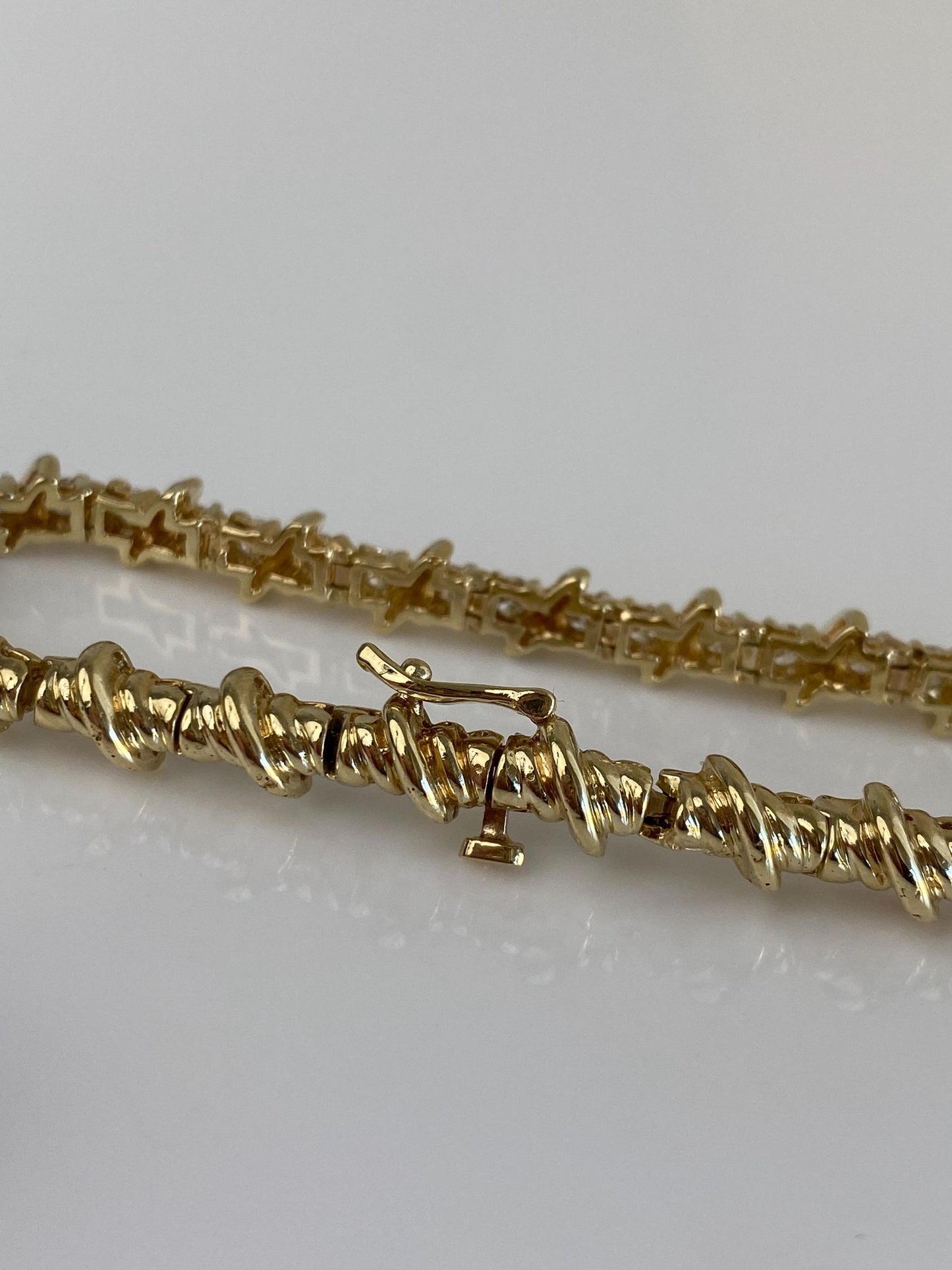 Vintage Solid 14k Yellow Gold Diamond Link Bracelet - 7.25 inches