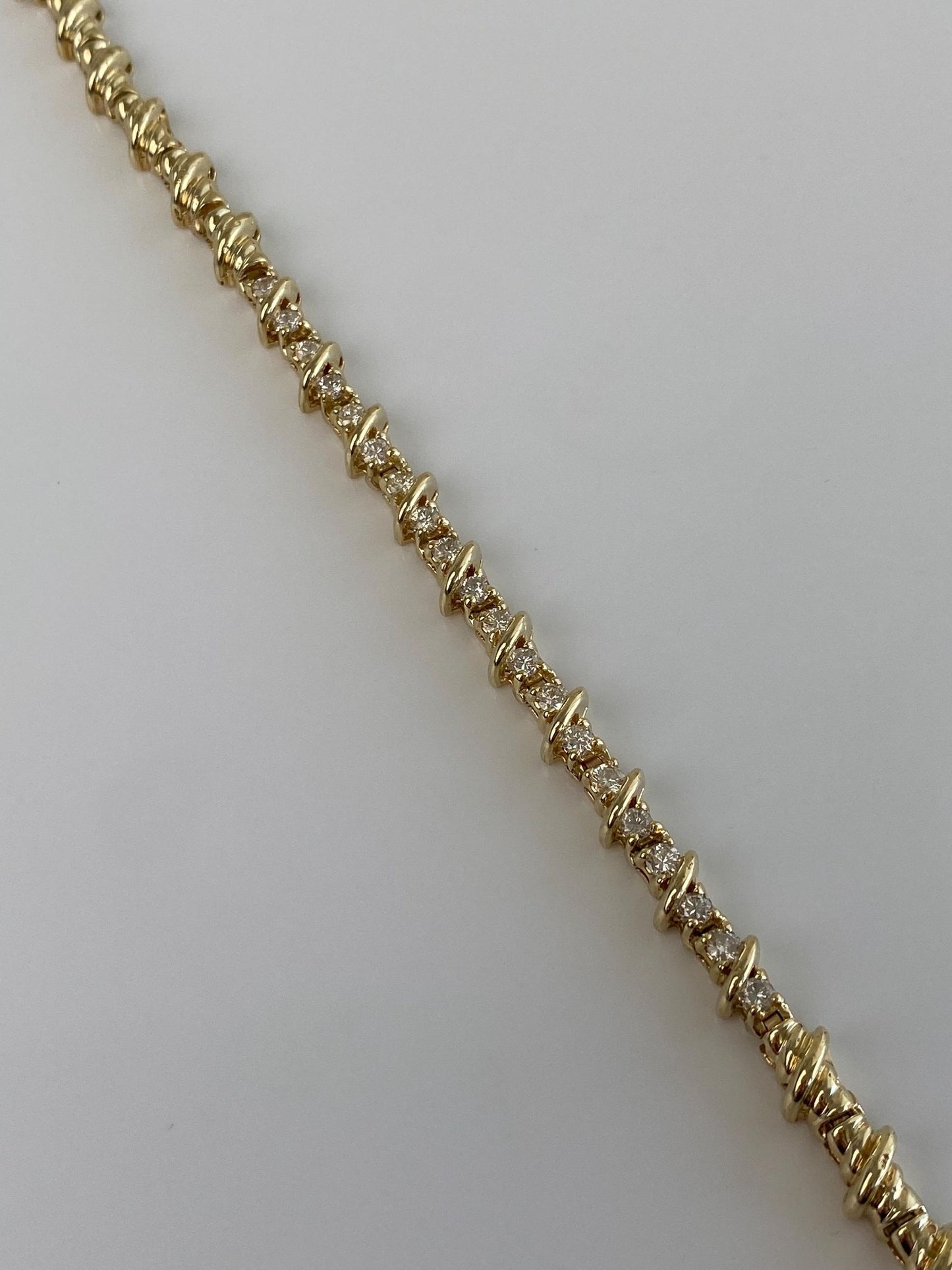 Vintage Solid 14k Yellow Gold Diamond Link Bracelet - 7.25 inches