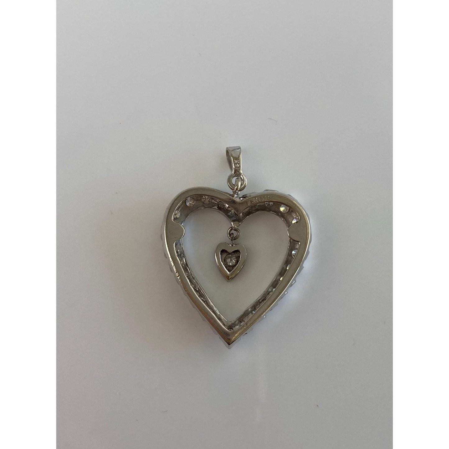 Vintage Solid 14k White Gold Diamond Dangle Heart Charm