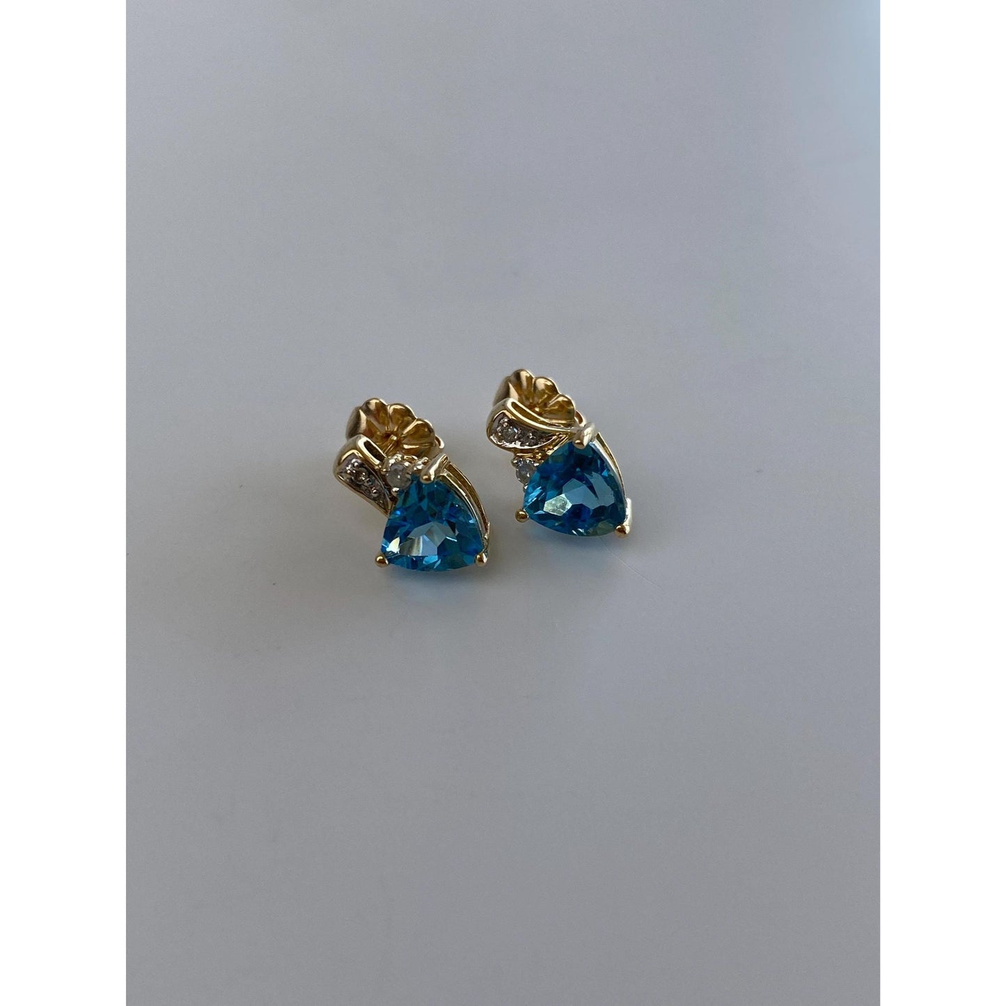 Vintage Solid 10k Yellow Gold Diamond Topaz Stud Earrings