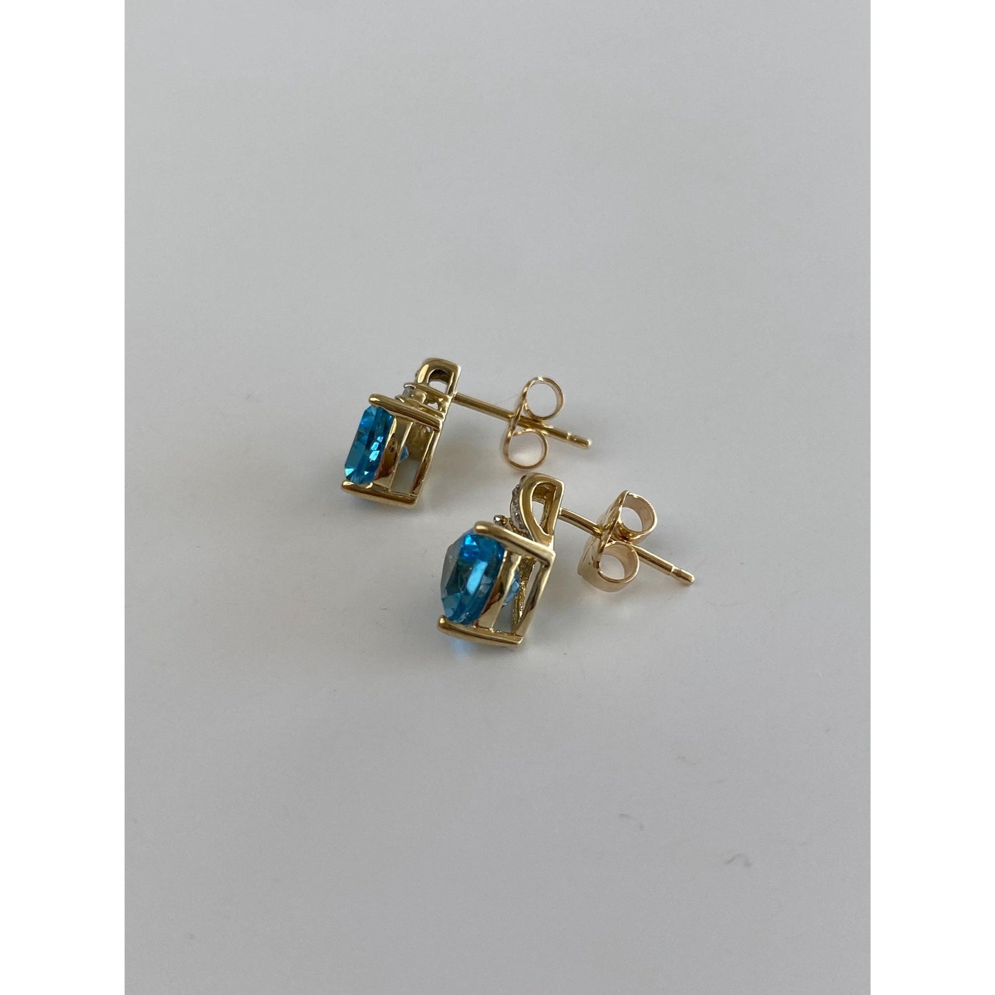 Vintage Solid 10k Yellow Gold Diamond Topaz Stud Earrings