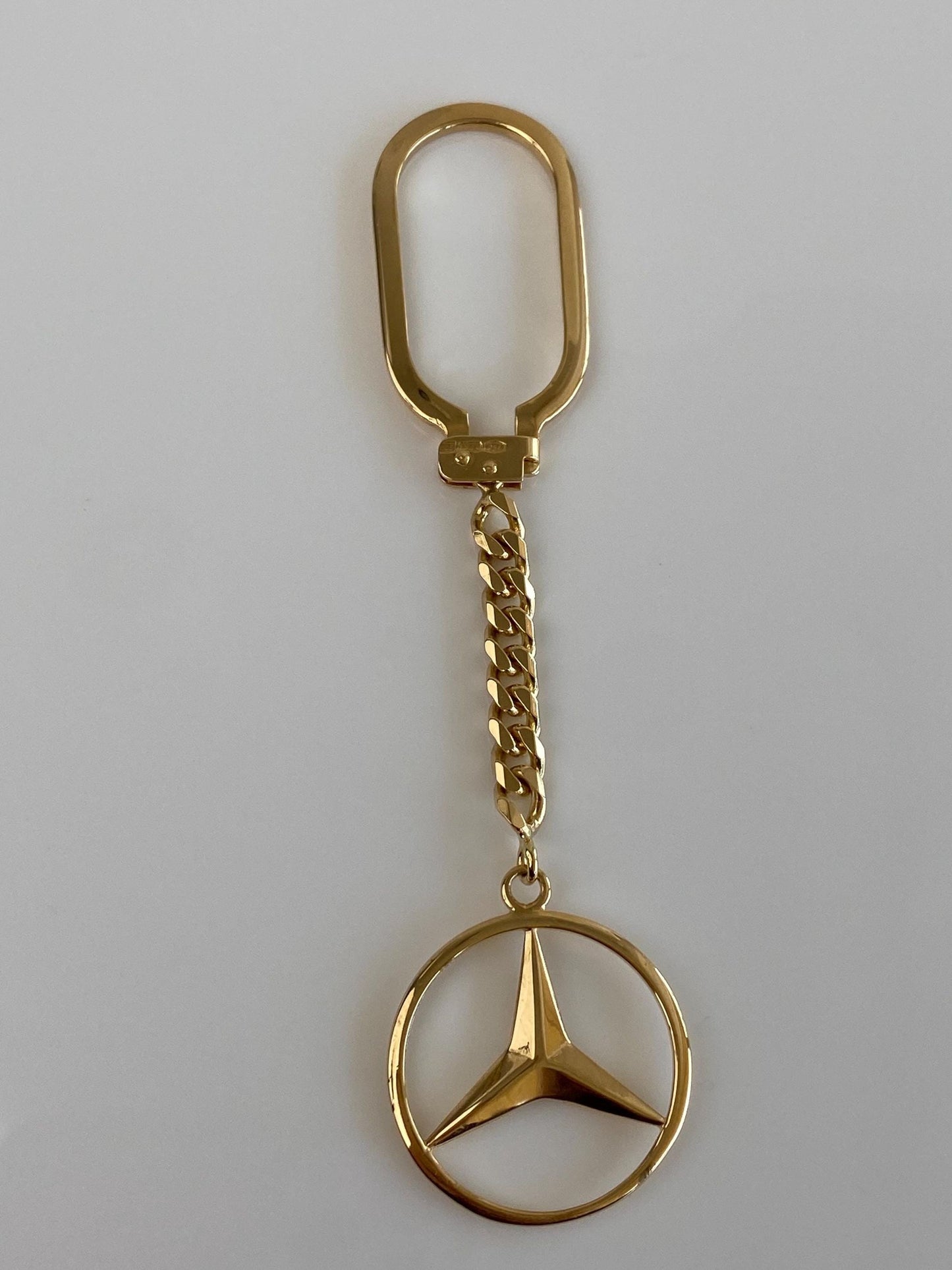 Vintage Solid 18k Yellow Gold Mercedes Tight Curb Chain Keychain