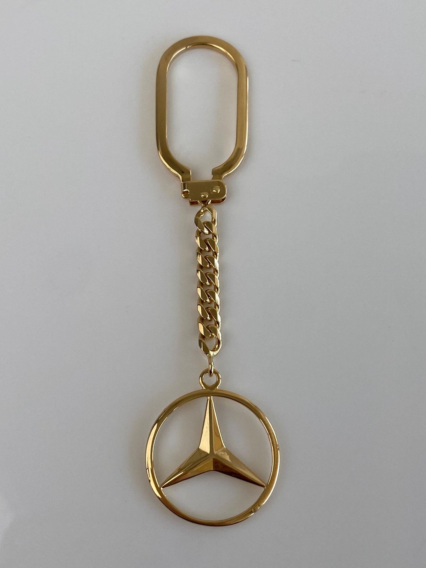 Vintage Solid 18k Yellow Gold Mercedes Tight Curb Chain Keychain