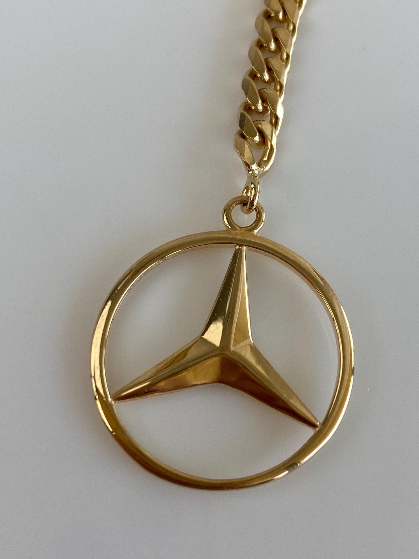 Vintage Solid 18k Yellow Gold Mercedes Tight Curb Chain Keychain
