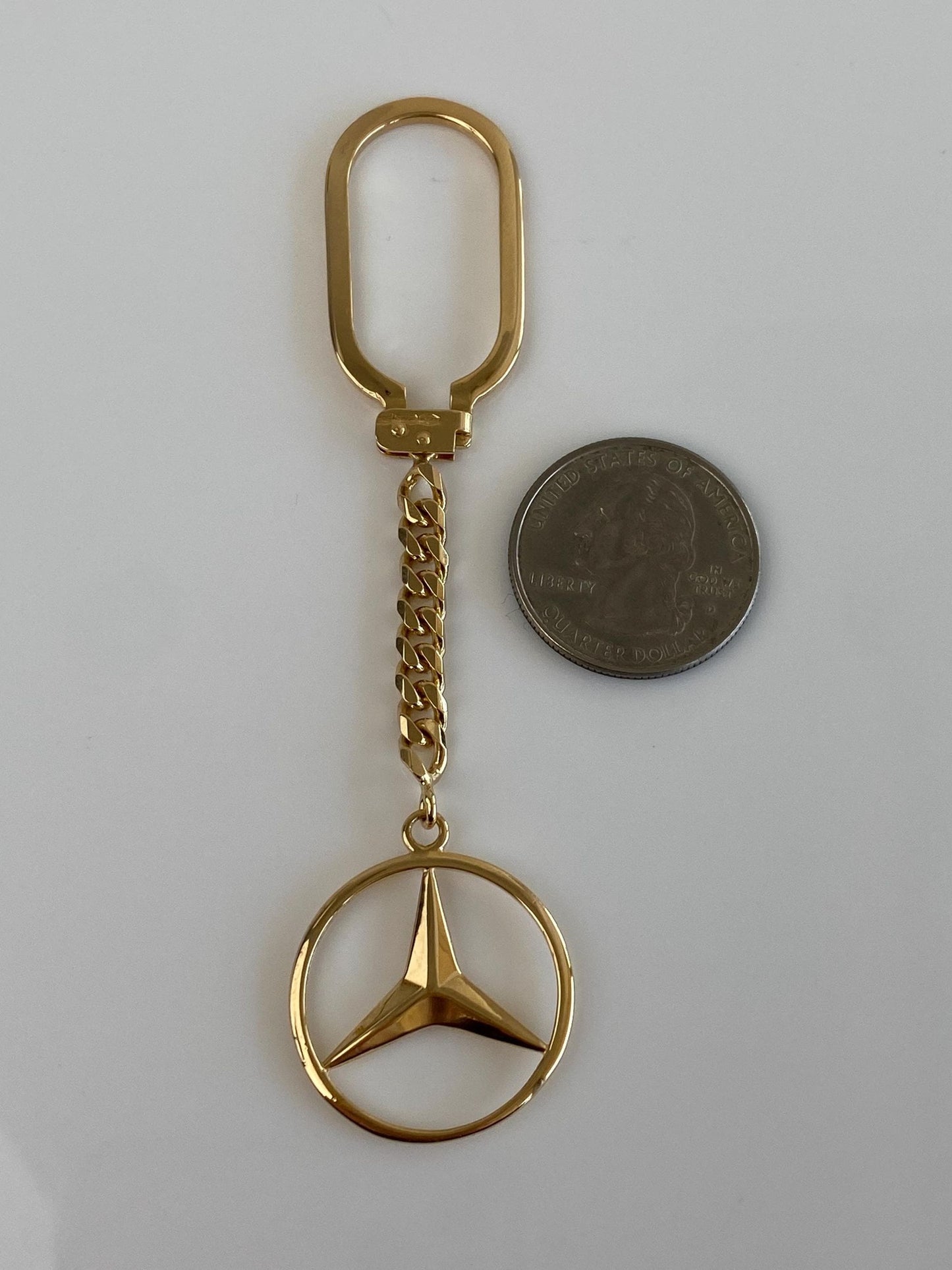 Vintage Solid 18k Yellow Gold Mercedes Tight Curb Chain Keychain