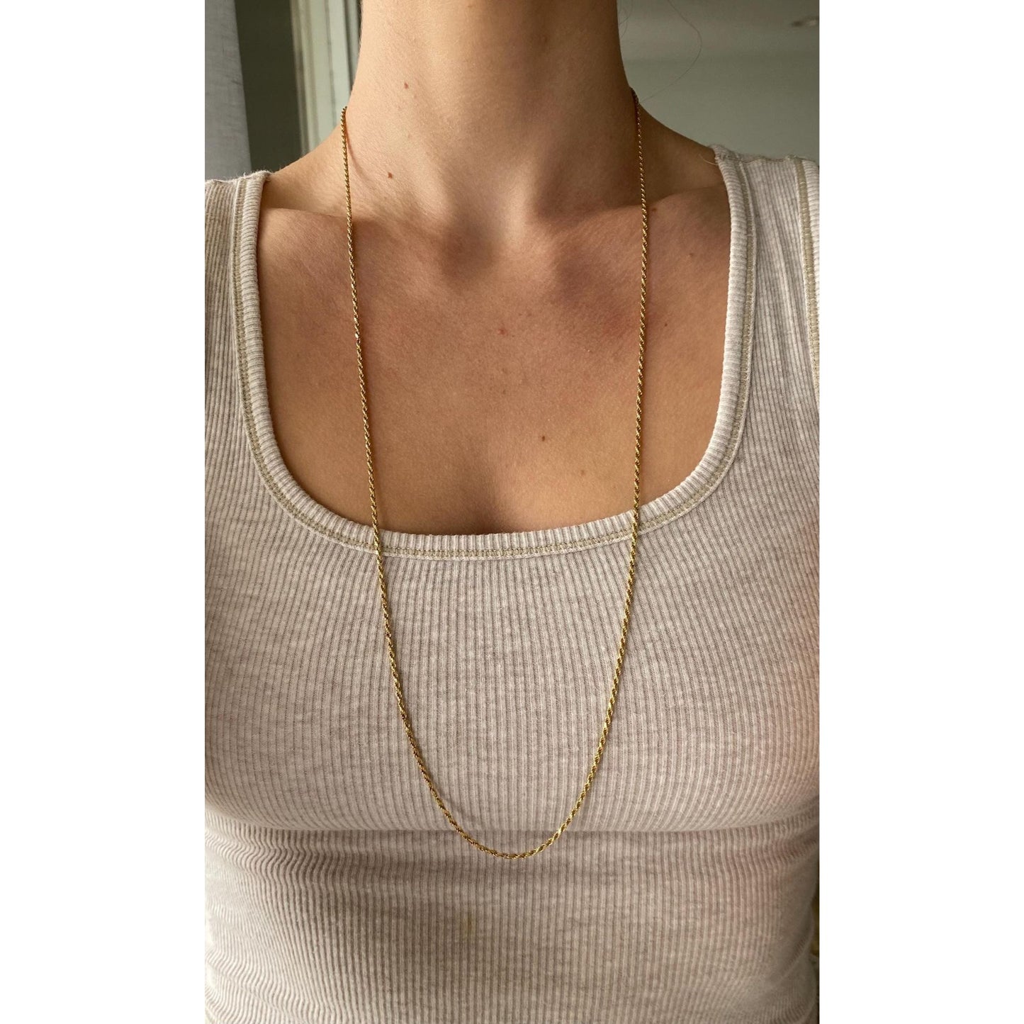 Solid 18k Yellow Gold Rope Chain Necklace - 31 inches