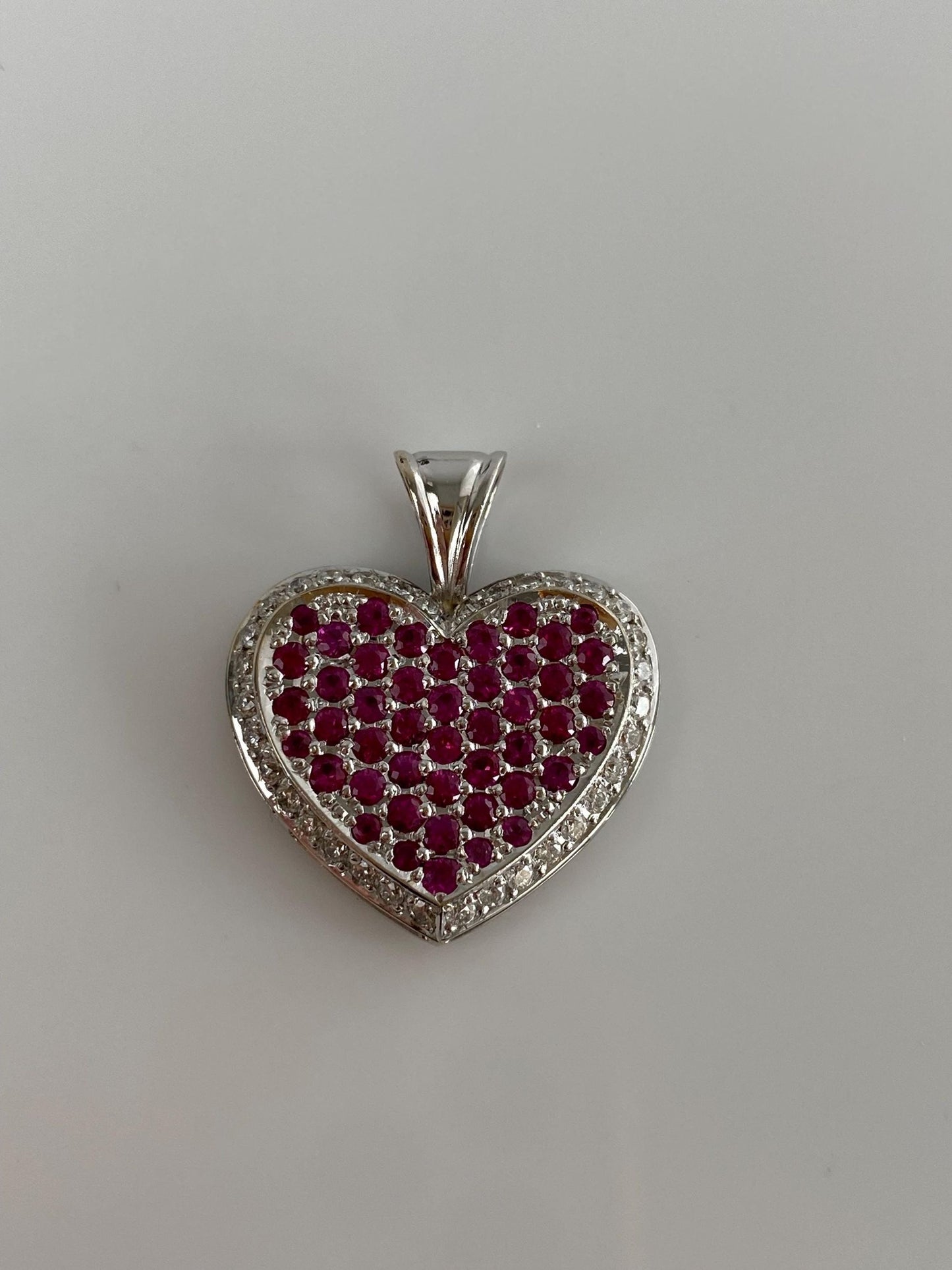 Vintage Solid 18k White Gold Diamond Pink Sapphire Heart Charm