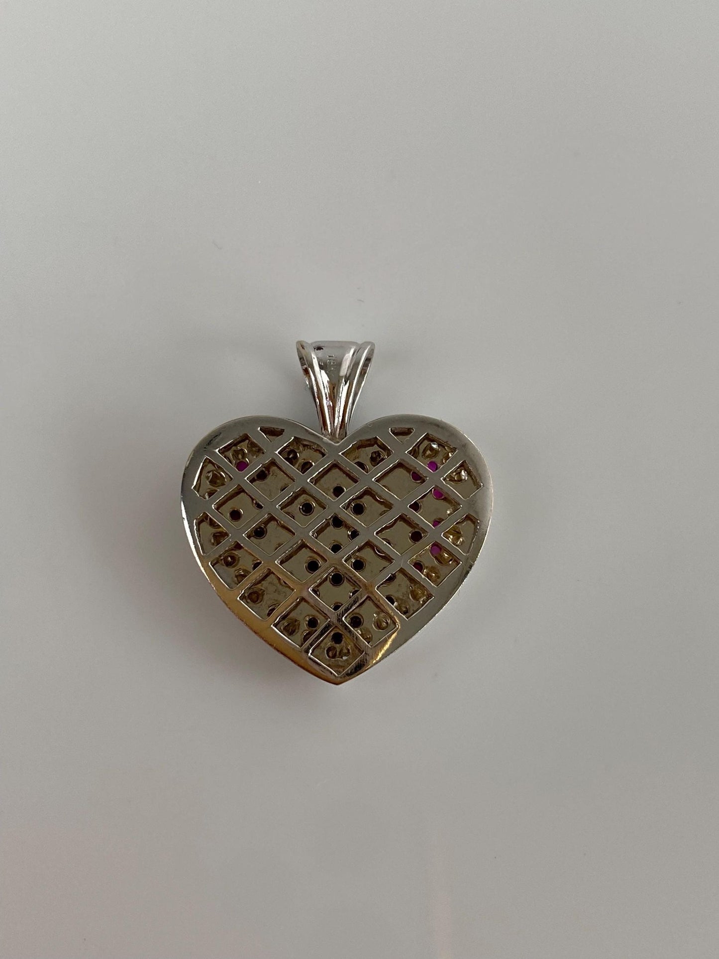 Vintage Solid 18k White Gold Diamond Pink Sapphire Heart Charm