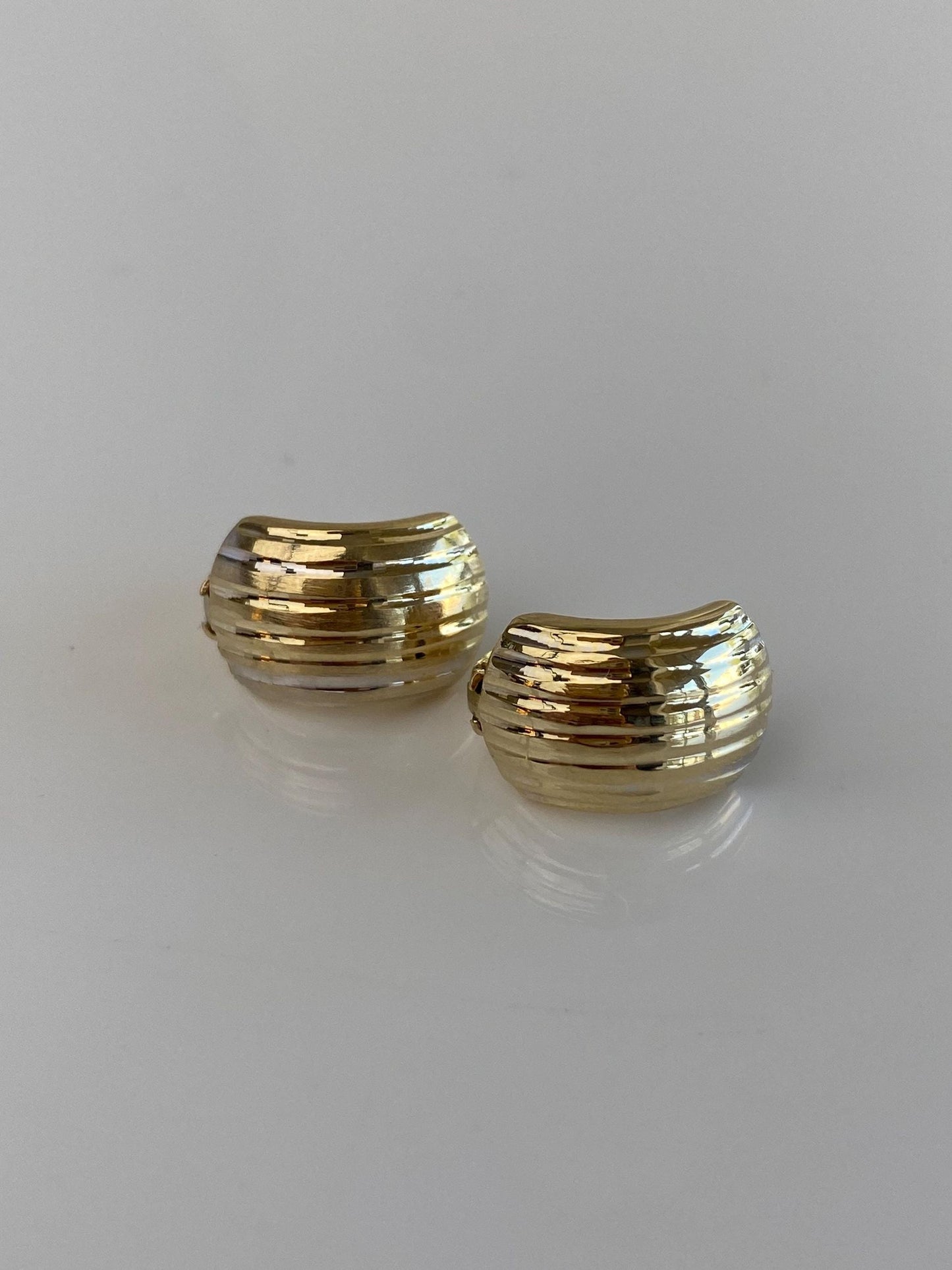 Vintage Solid 14k White & Yellow Gold Lined Design Hoop Earrings