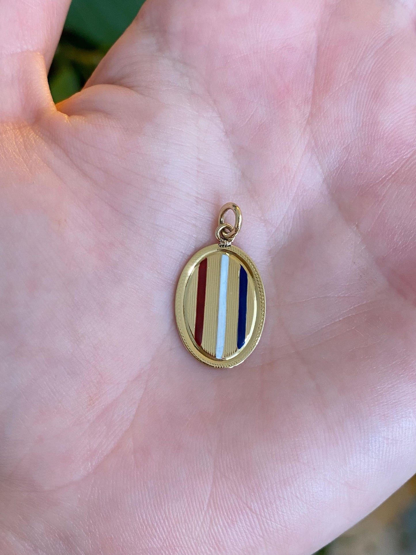 Vintage Solid 18k Yellow Gold Enamel Striped Cufflink Conversion Charm