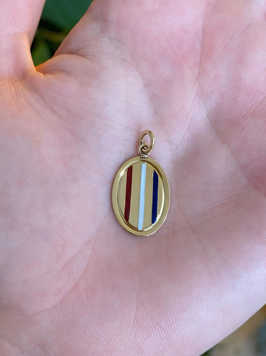 Vintage Solid 18k Yellow Gold Enamel Striped Cufflink Conversion Charm