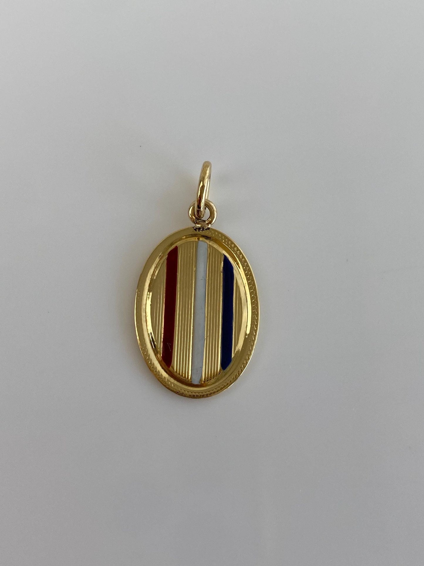 Vintage Solid 18k Yellow Gold Enamel Striped Cufflink Conversion Charm