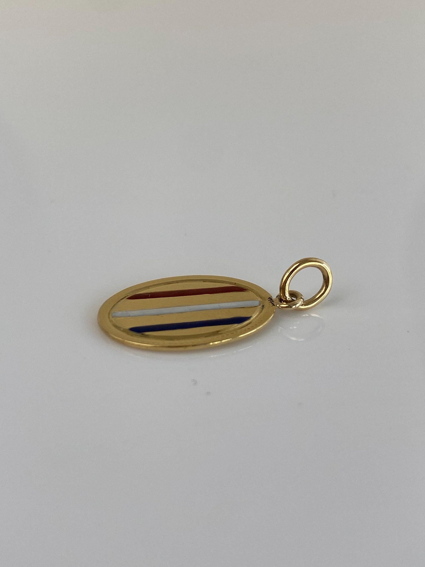 Vintage Solid 18k Yellow Gold Enamel Striped Cufflink Conversion Charm