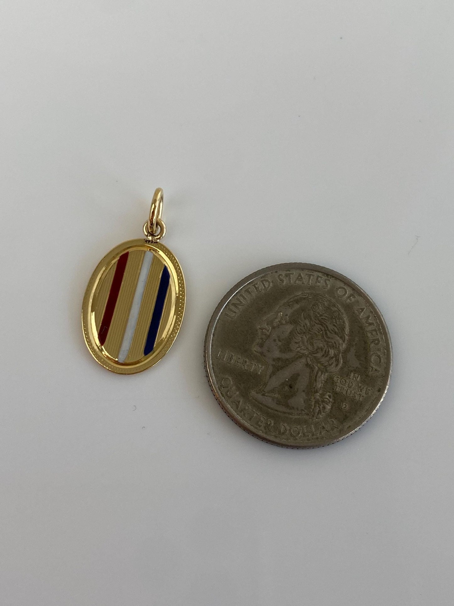 Vintage Solid 18k Yellow Gold Enamel Striped Cufflink Conversion Charm