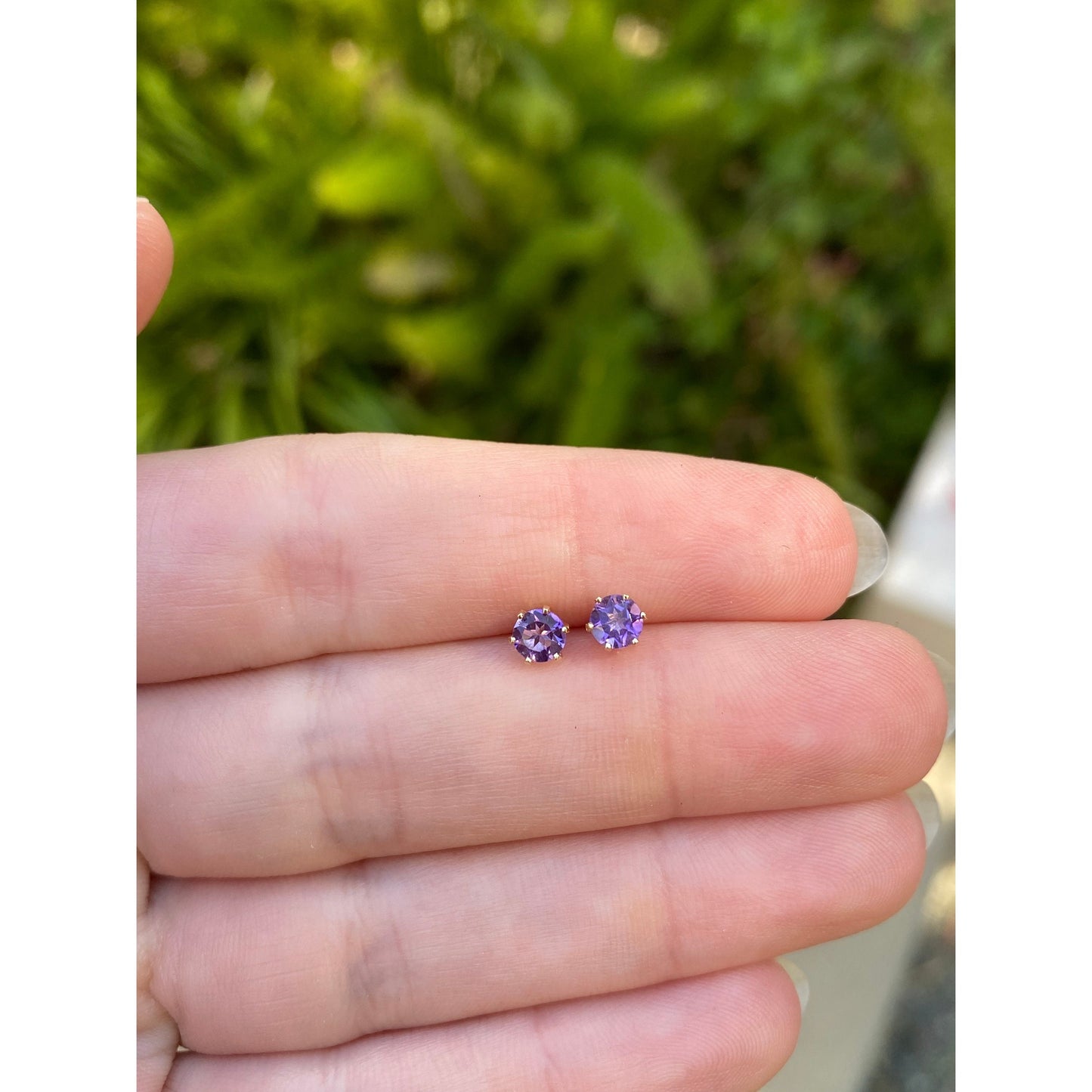 Solid 14k Yellow Gold Lavender Cubic Zirconia Stud Earrings