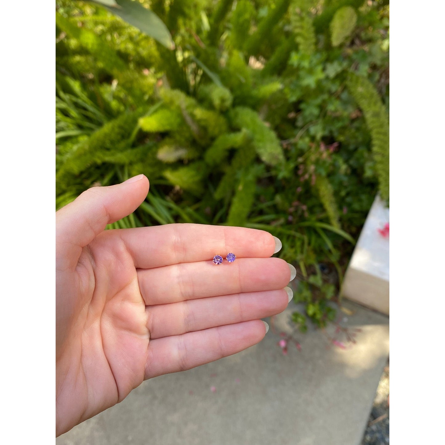 Solid 14k Yellow Gold Lavender Cubic Zirconia Stud Earrings