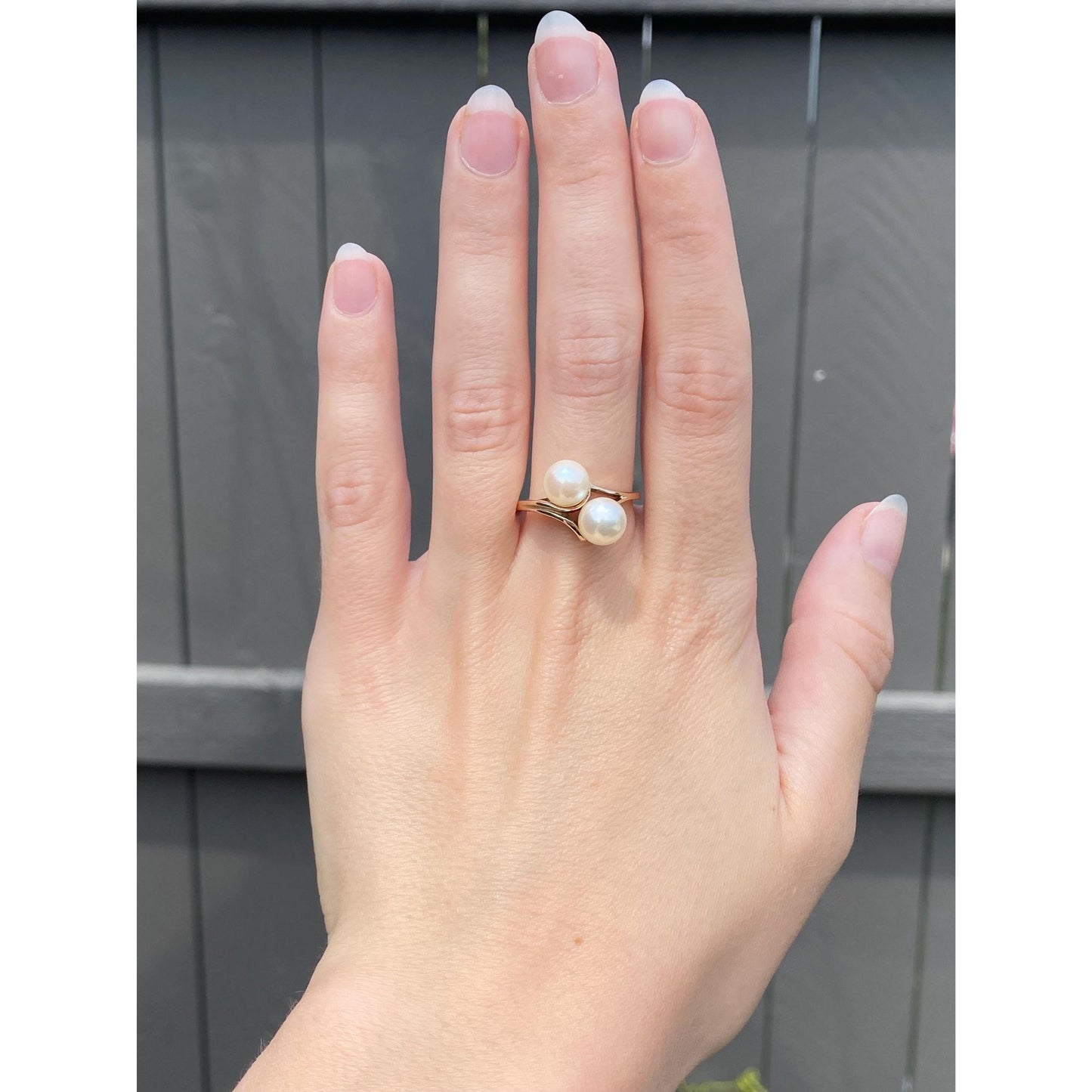 Vintage Solid 10k Yellow Gold Double Pearl Ring - Size 8.75