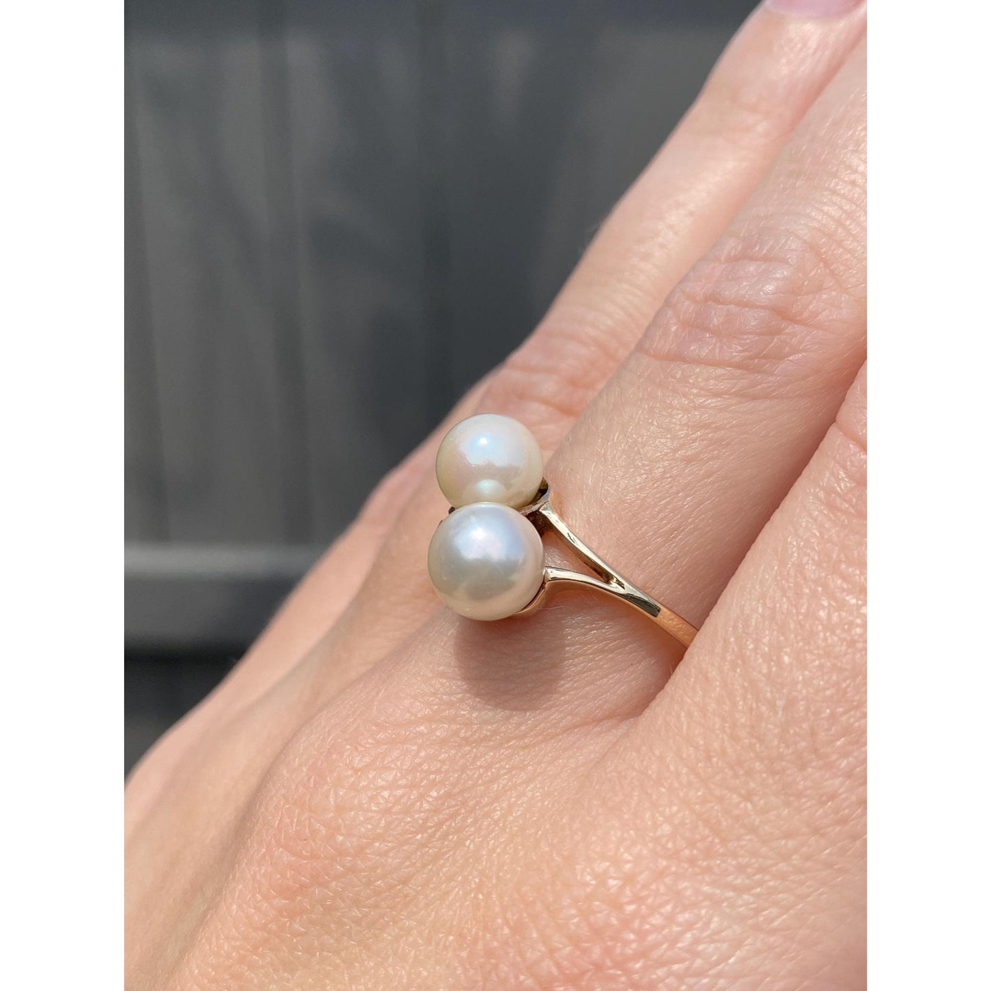 Vintage Solid 10k Yellow Gold Double Pearl Ring - Size 8.75