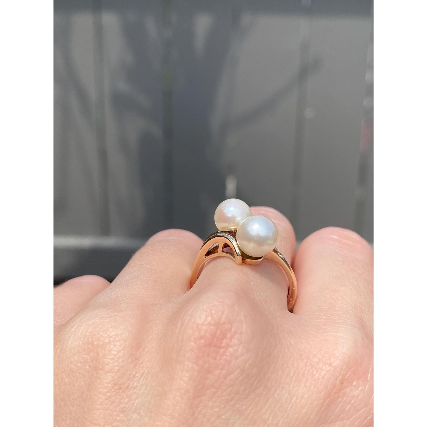 Vintage Solid 10k Yellow Gold Double Pearl Ring - Size 8.75