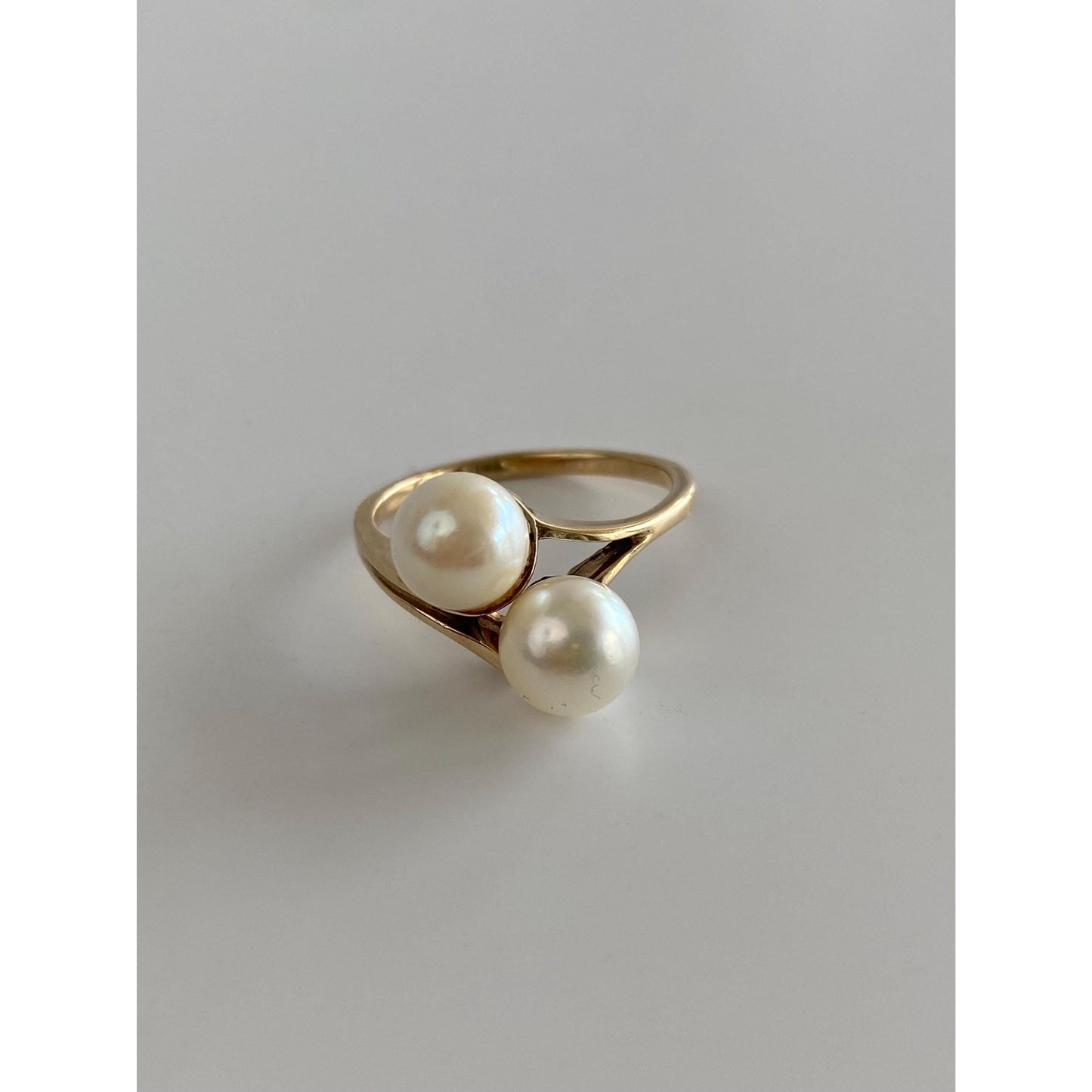 Vintage Solid 10k Yellow Gold Double Pearl Ring - Size 8.75