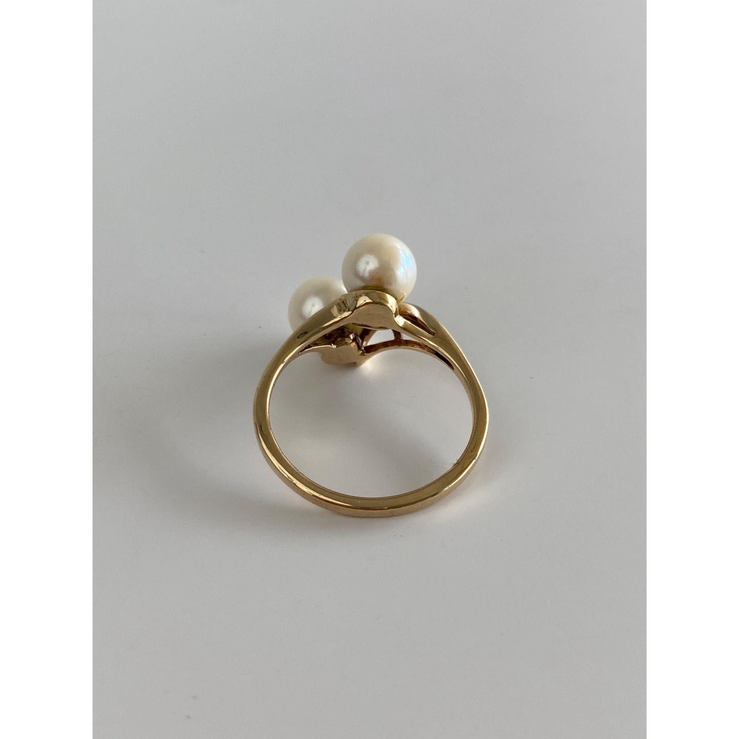 Vintage Solid 10k Yellow Gold Double Pearl Ring - Size 8.75