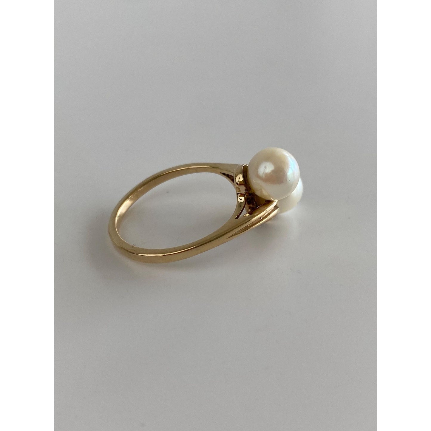 Vintage Solid 10k Yellow Gold Double Pearl Ring - Size 8.75