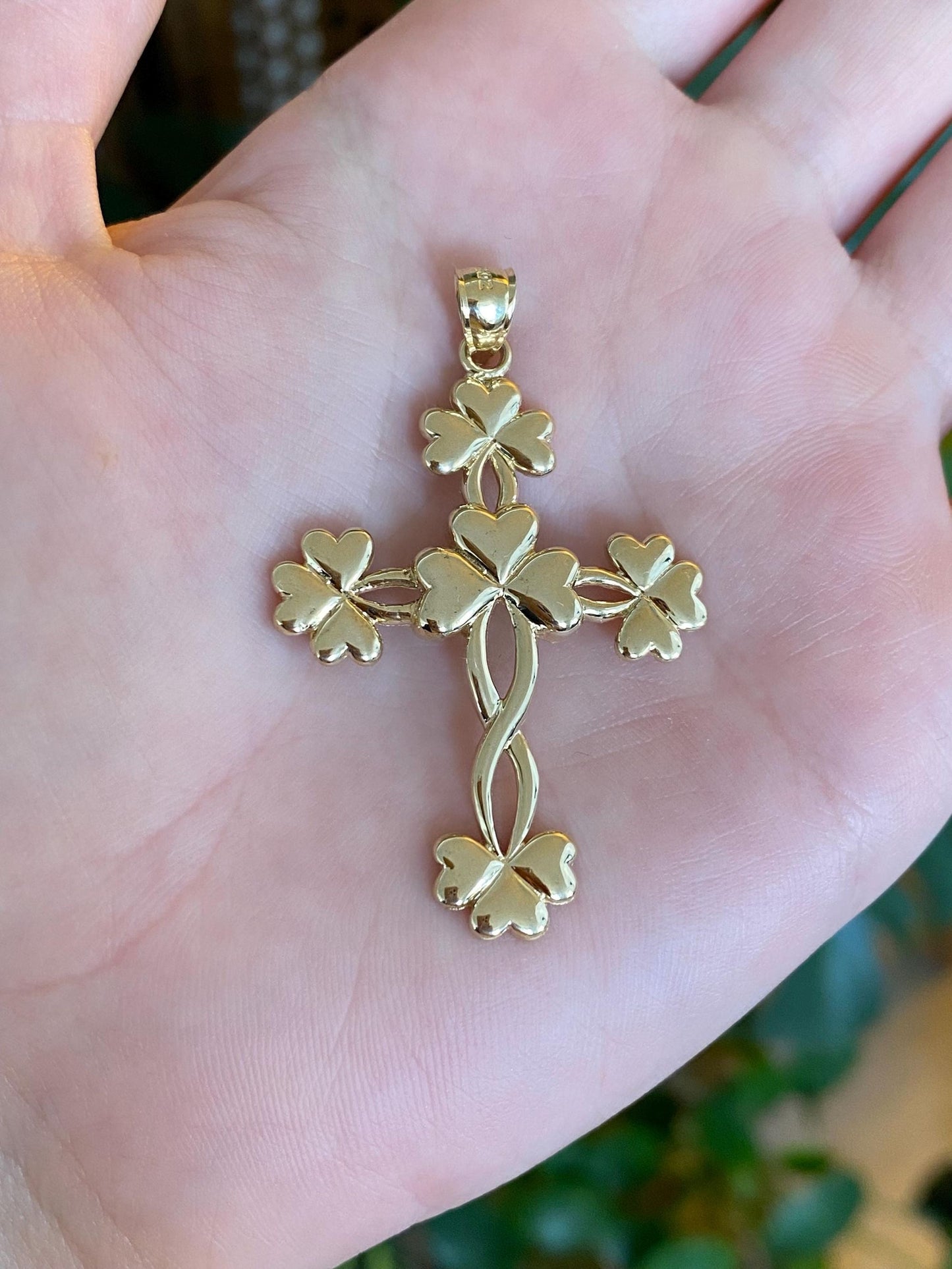 Vintage Solid 14k Yellow Gold Clovers Cross Charm