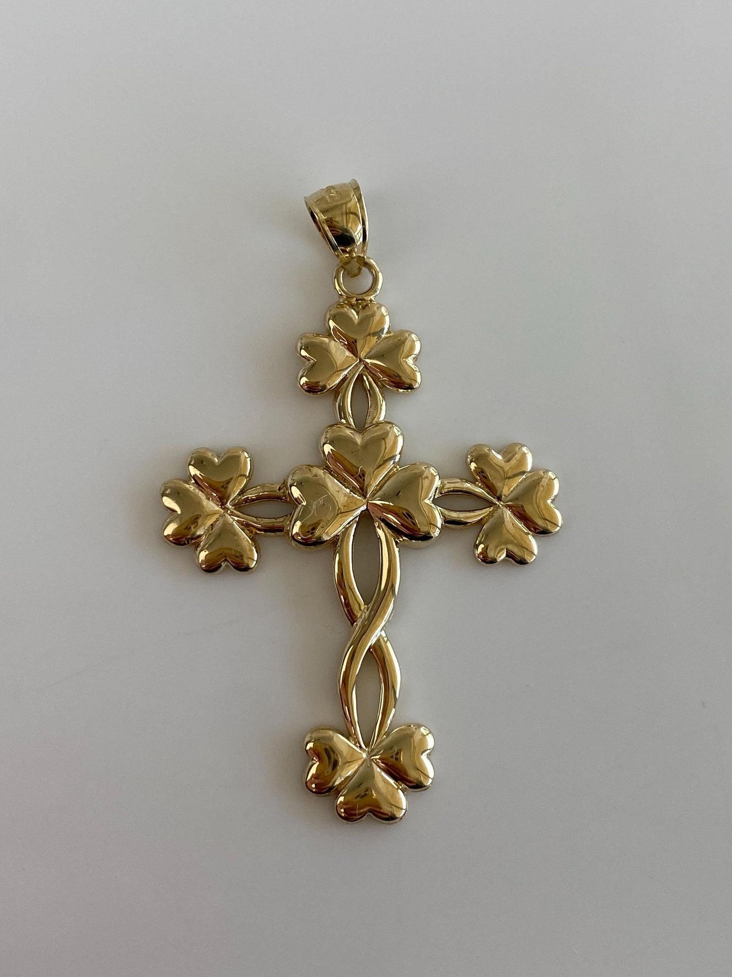 Vintage Solid 14k Yellow Gold Clovers Cross Charm