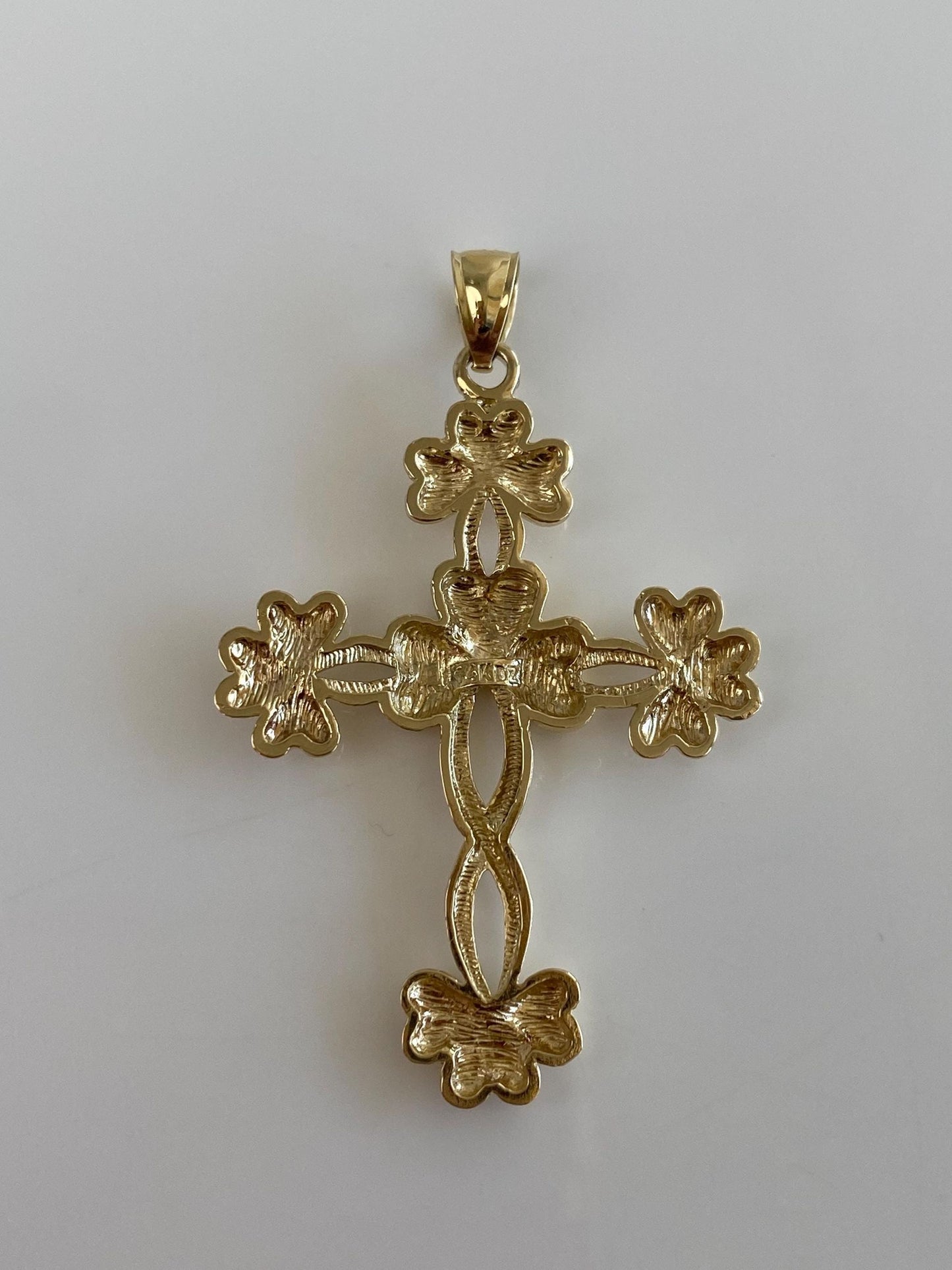 Vintage Solid 14k Yellow Gold Clovers Cross Charm