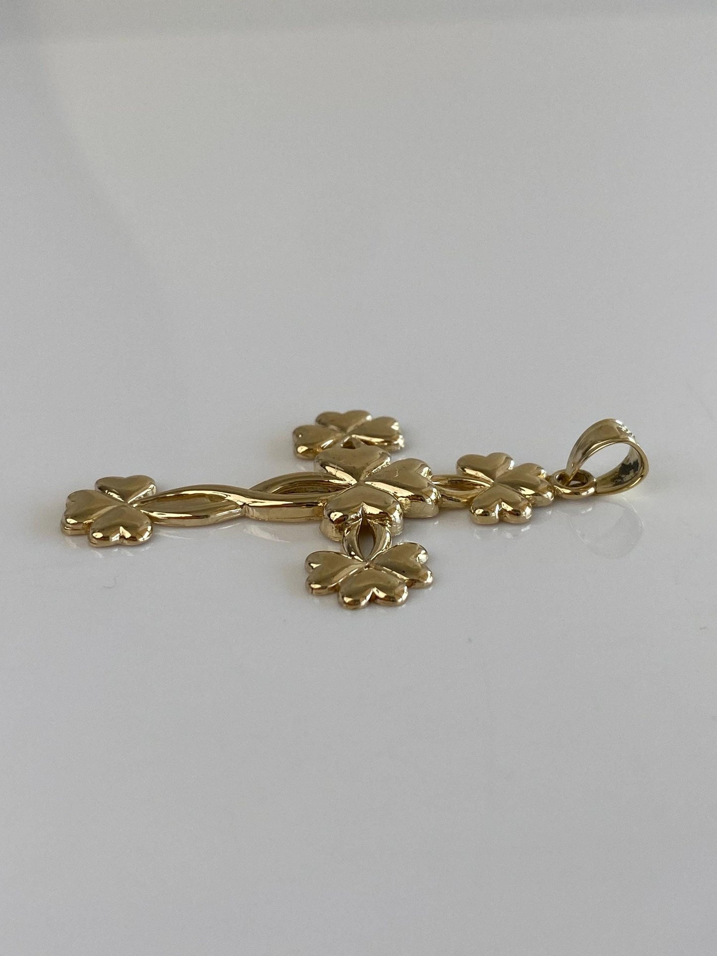 Vintage Solid 14k Yellow Gold Clovers Cross Charm