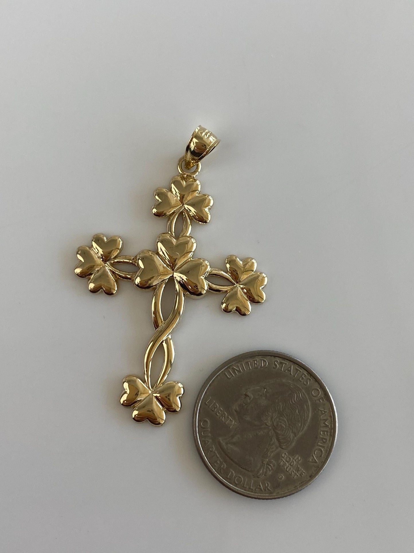 Vintage Solid 14k Yellow Gold Clovers Cross Charm