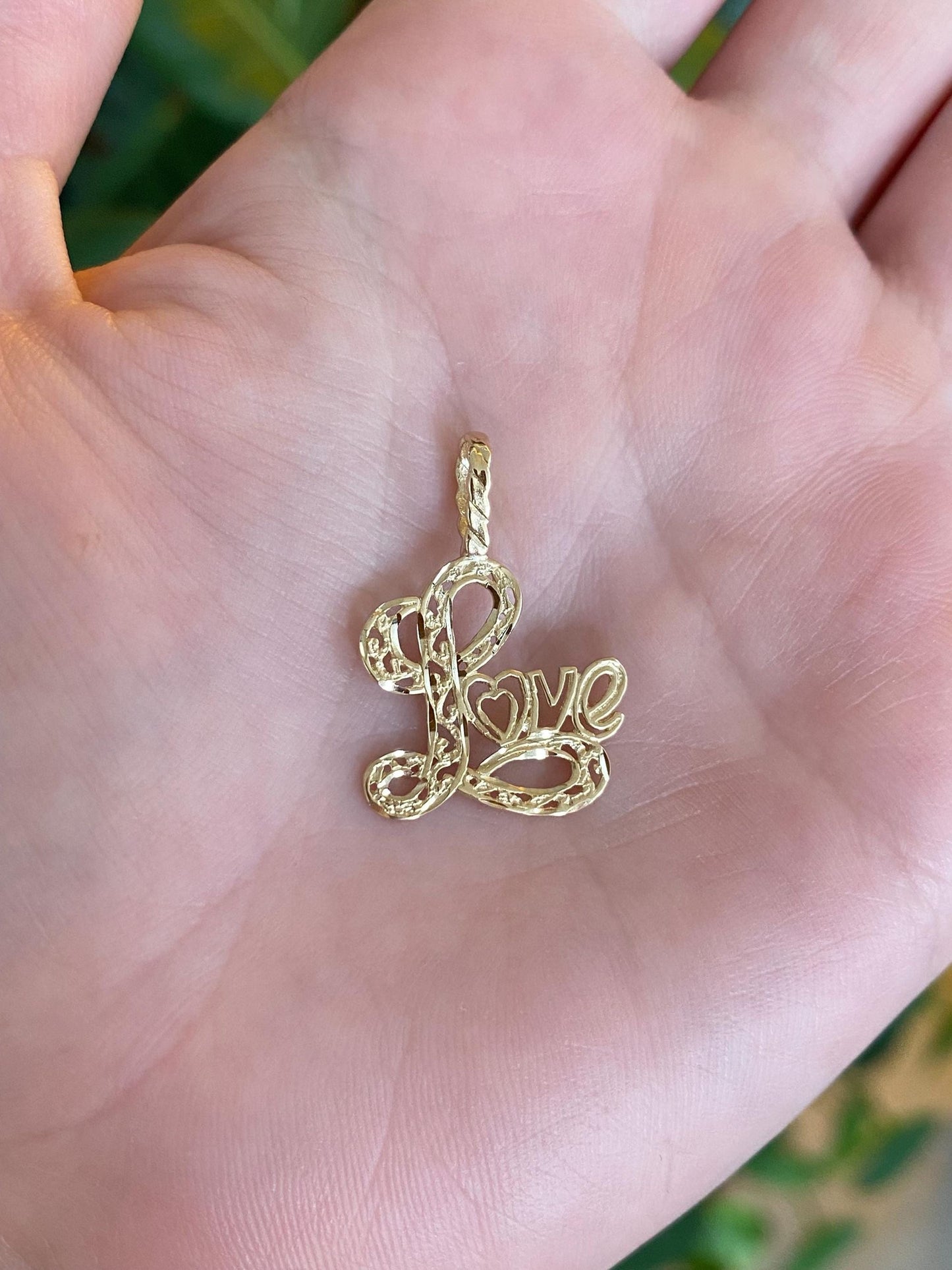 Vintage Solid 14k Yellow Gold Diamond Cut Open Work 'Love' Charm