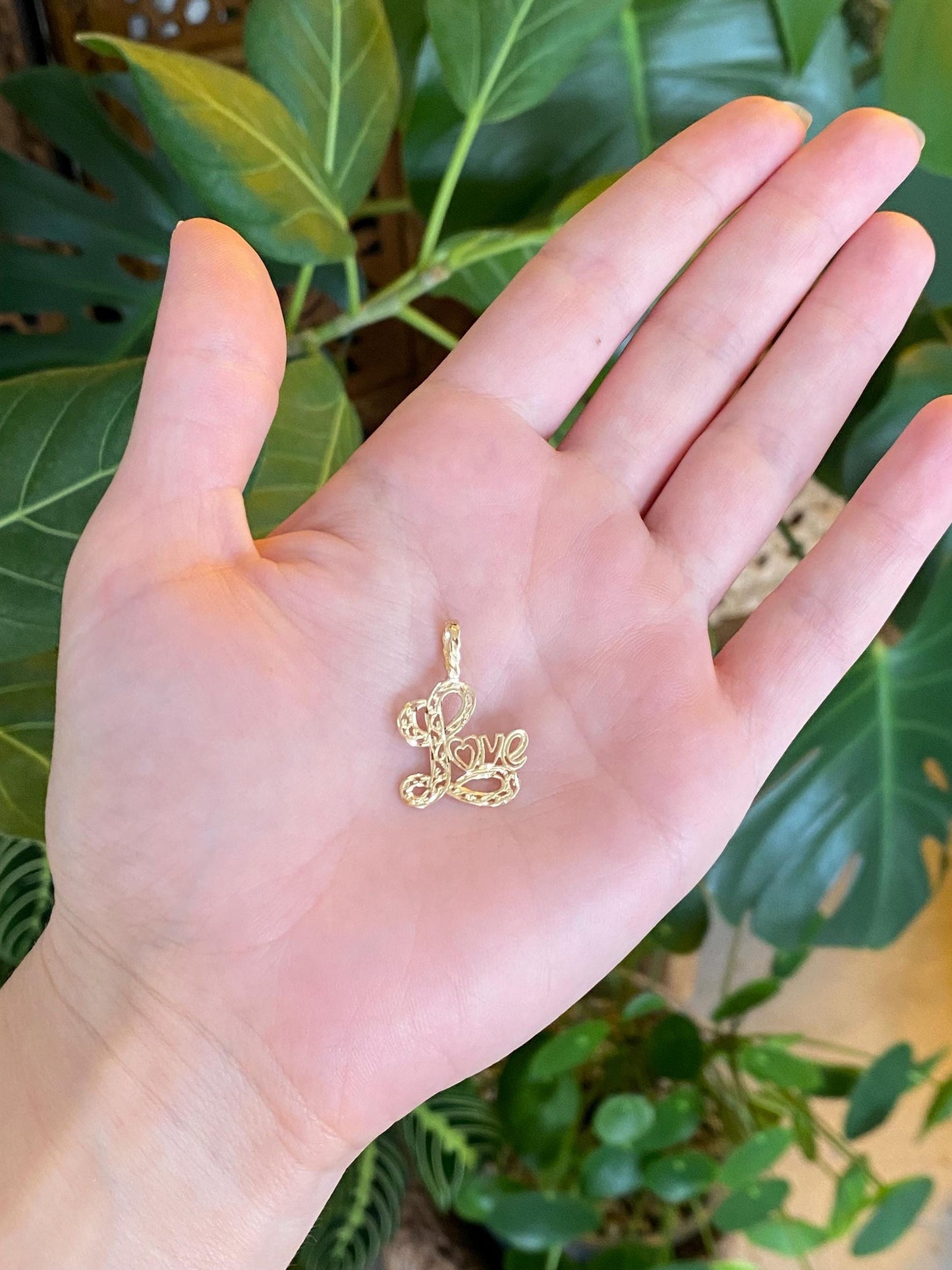 Vintage Solid 14k Yellow Gold Diamond Cut Open Work 'Love' Charm