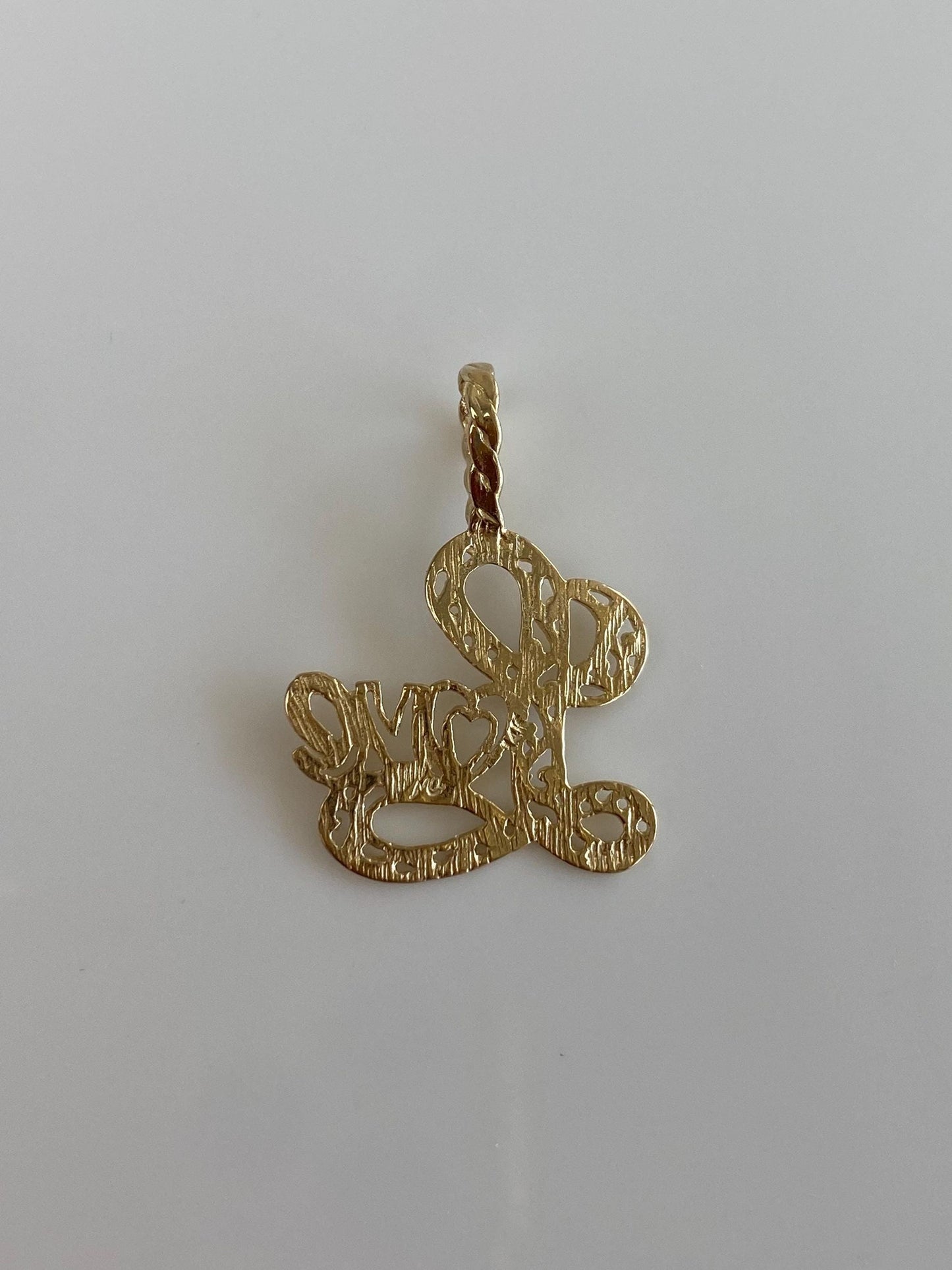 Vintage Solid 14k Yellow Gold Diamond Cut Open Work 'Love' Charm